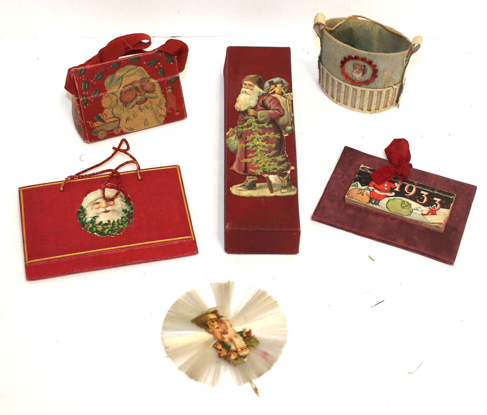 Christmas lot of Santa candy containers plus a spun glass ornament (1 of 8)