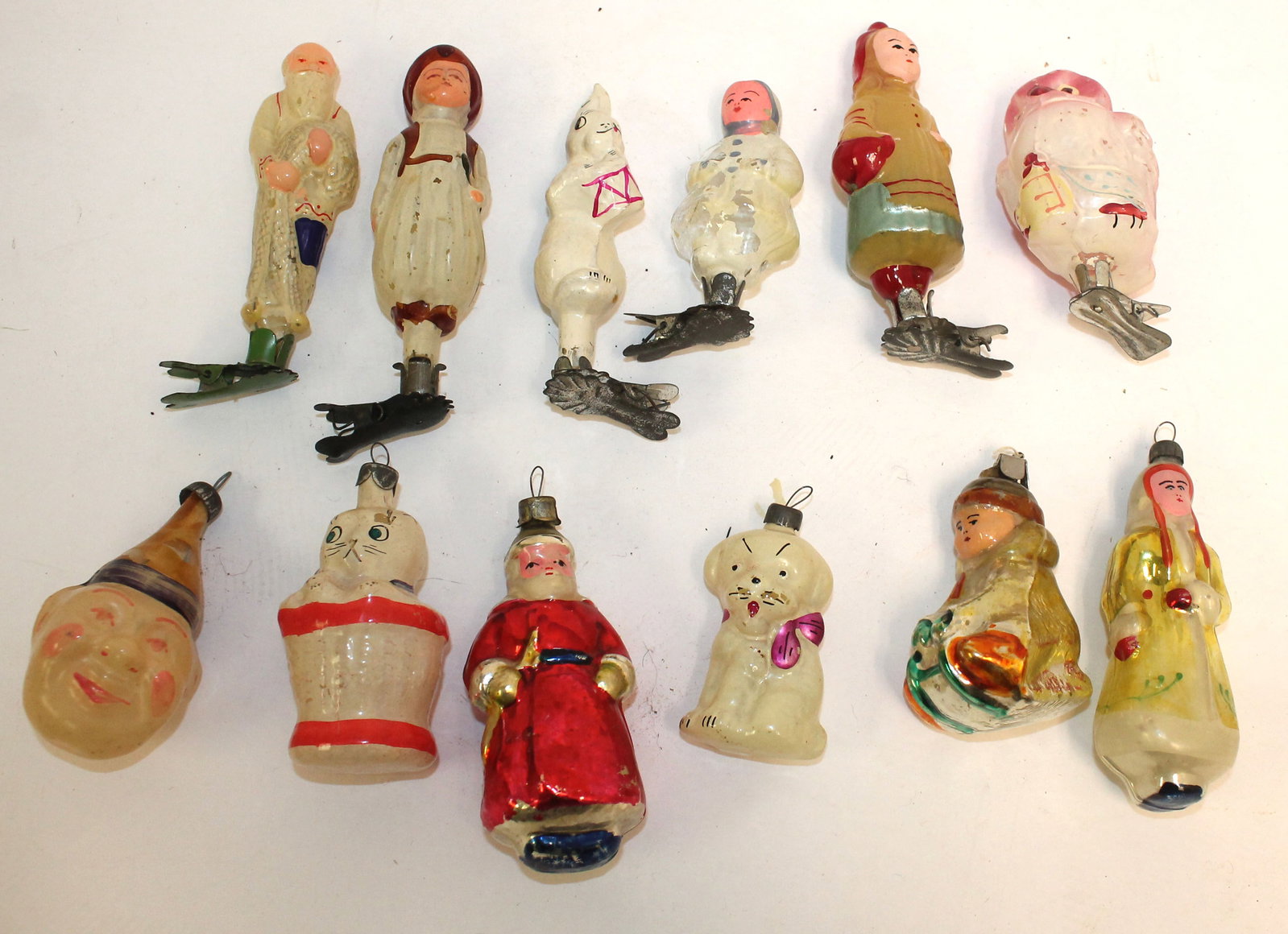 Lot of vintage glass Christmas ornaments & tree clips: Lot of vintage glass Christmas ornaments & tree clips
