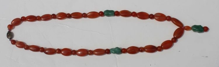 Chinese carnelian w turquoise accents necklace - 26: Chinese carnelian w turquoise accents necklace - 26" long