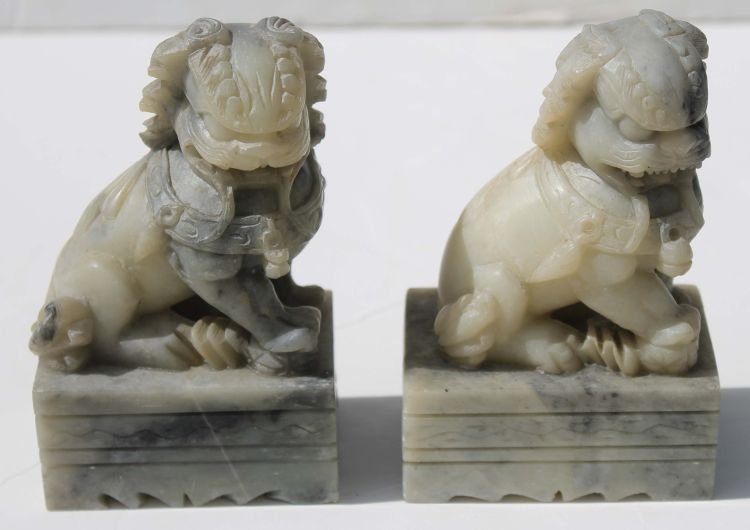 pr of Chinese soap stone foo dogs - 5" tall: pr of Chinese soap stone foo dogs - 5" tall
