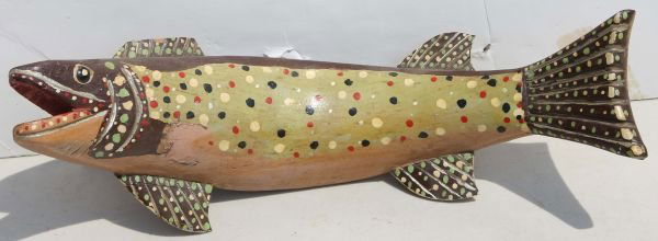ca 1900 pine carved & orig painted trout - 12 1/2": ca 1900 pine carved & orig painted trout - 12 1/2" long