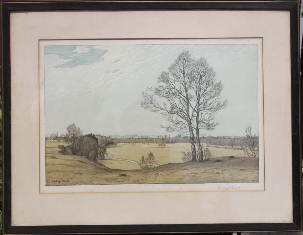 pencil sgnd Rudolf Sieck (1877-1957) hnd colored e: pencil sgnd Rudolf Sieck (1877-1957) hnd colored etched "Blick Auf Muenchen Farbige Radierung" (View of Munich) - 12"x18" sight size