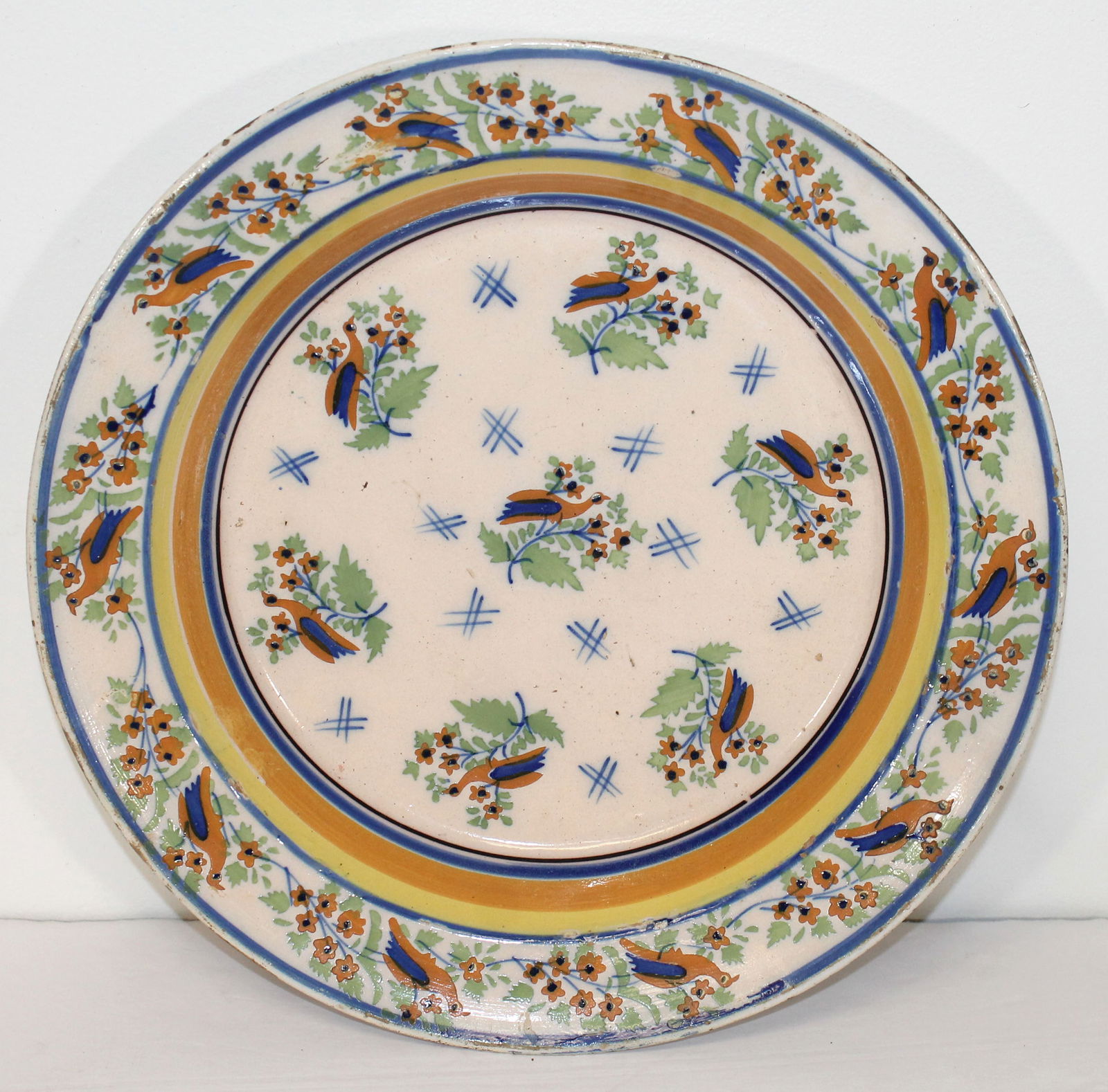 Lg French Faience decorated charger - 14 1/4" diam (1 of 5)