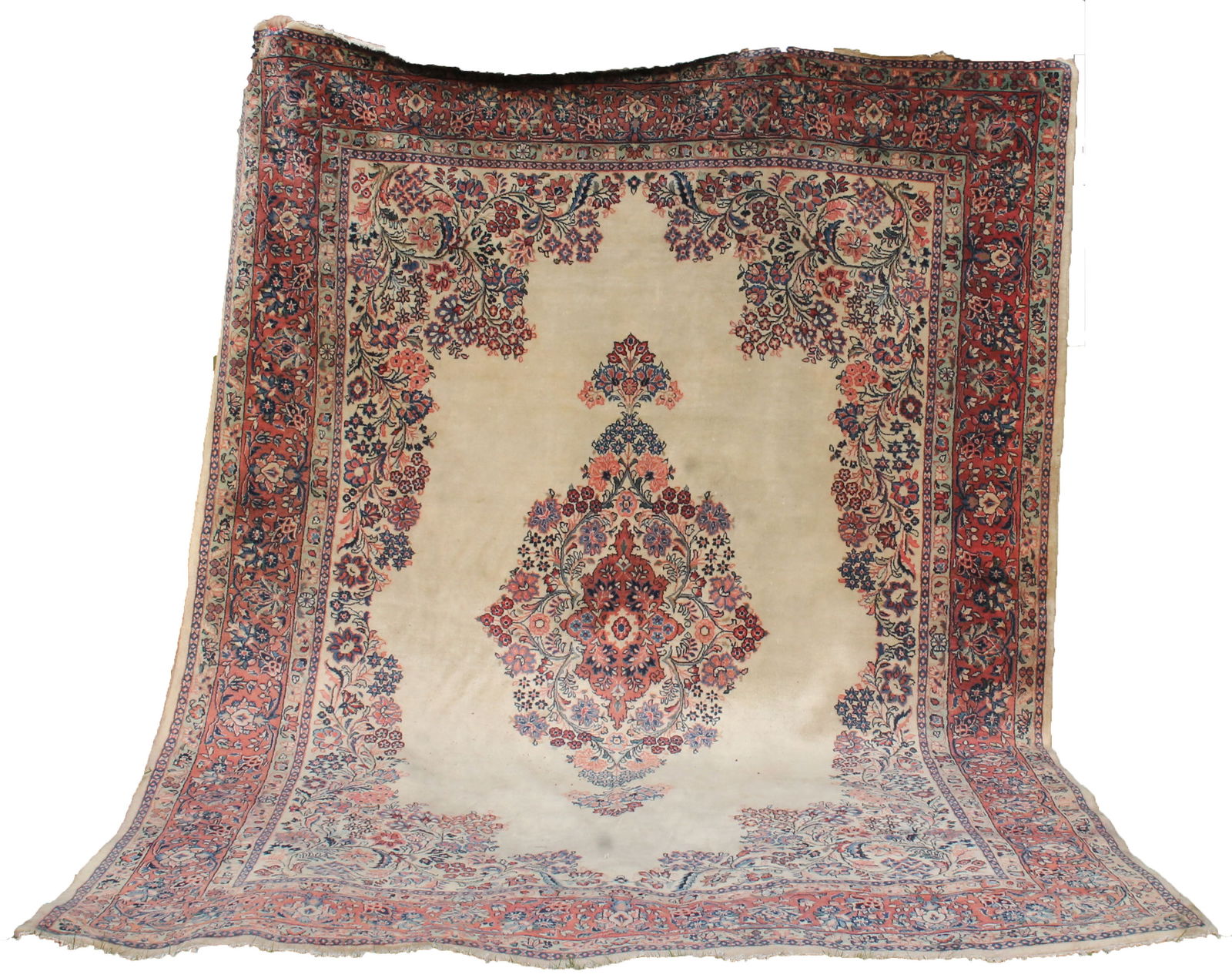 Antique room size Sarouk Oriental Rug w ivory field - 7'9"x10'6" (1 of 11)