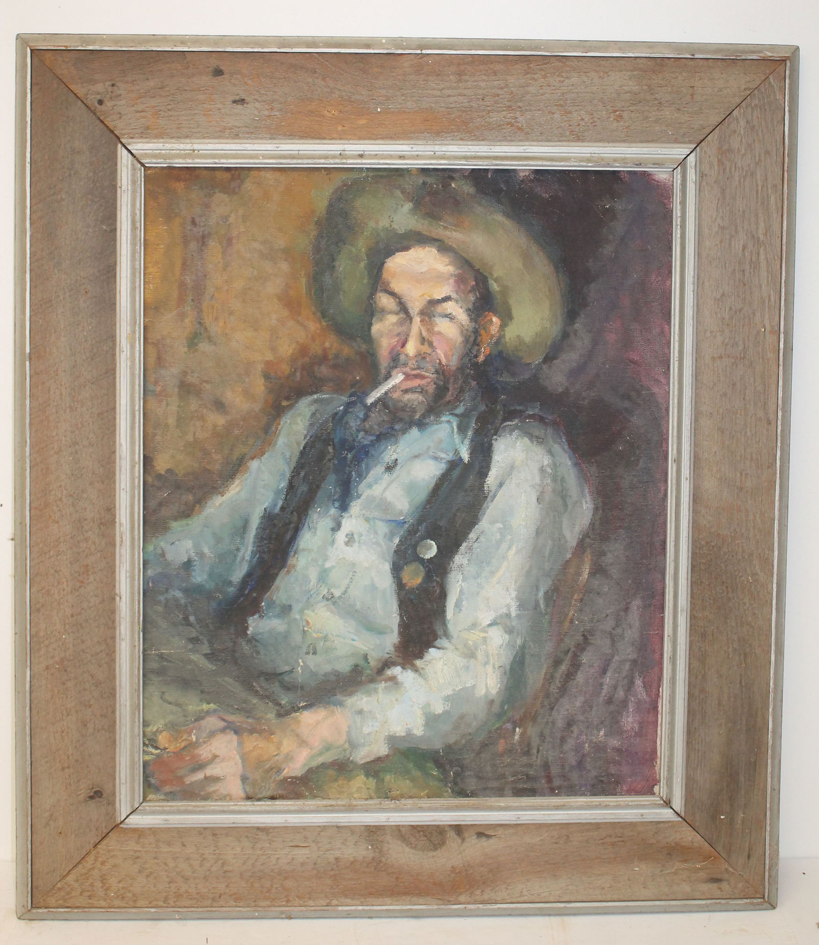 unsgnd Michael John William Green (1929-2022) Mid Century o/c portrait of a cowboy smoking a (1 of 6)