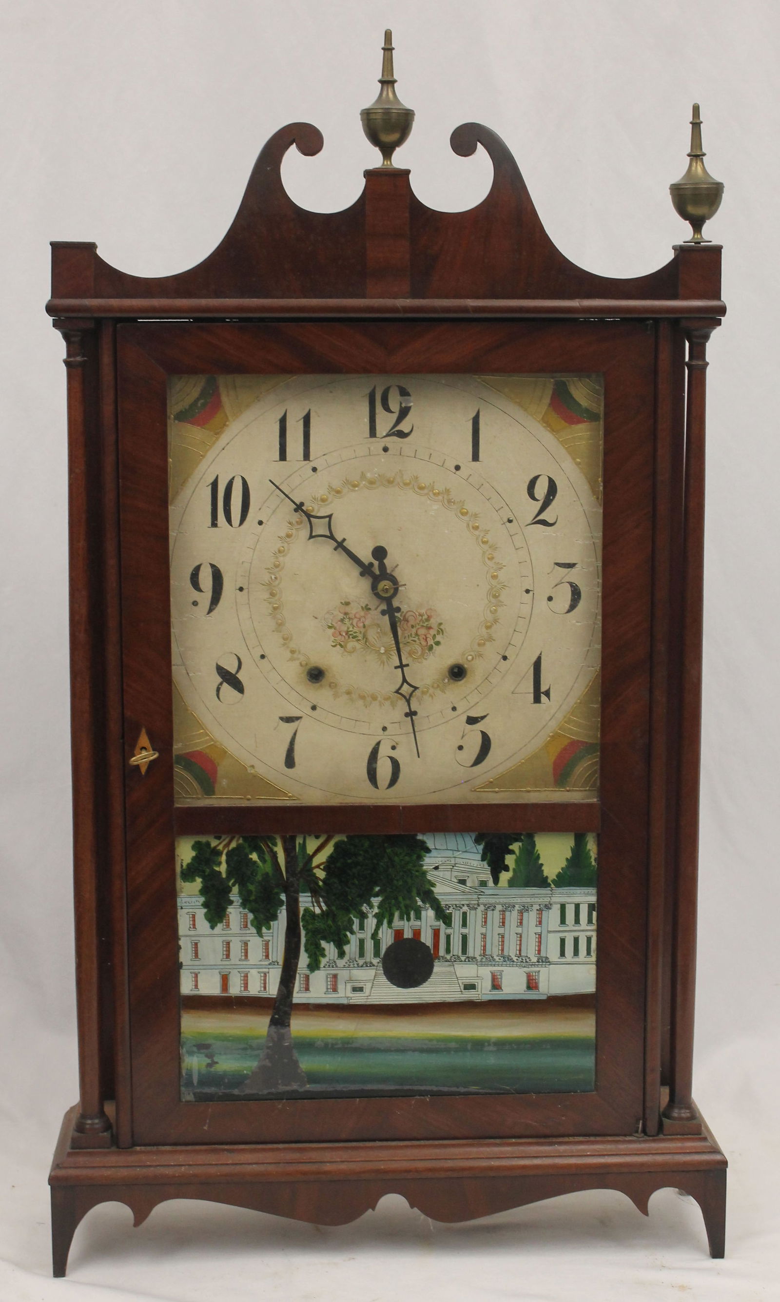 Antique Seth Thomas mantle clock w reverse painted on glass dec door of Mount Vernon - missing a (1 of 4)