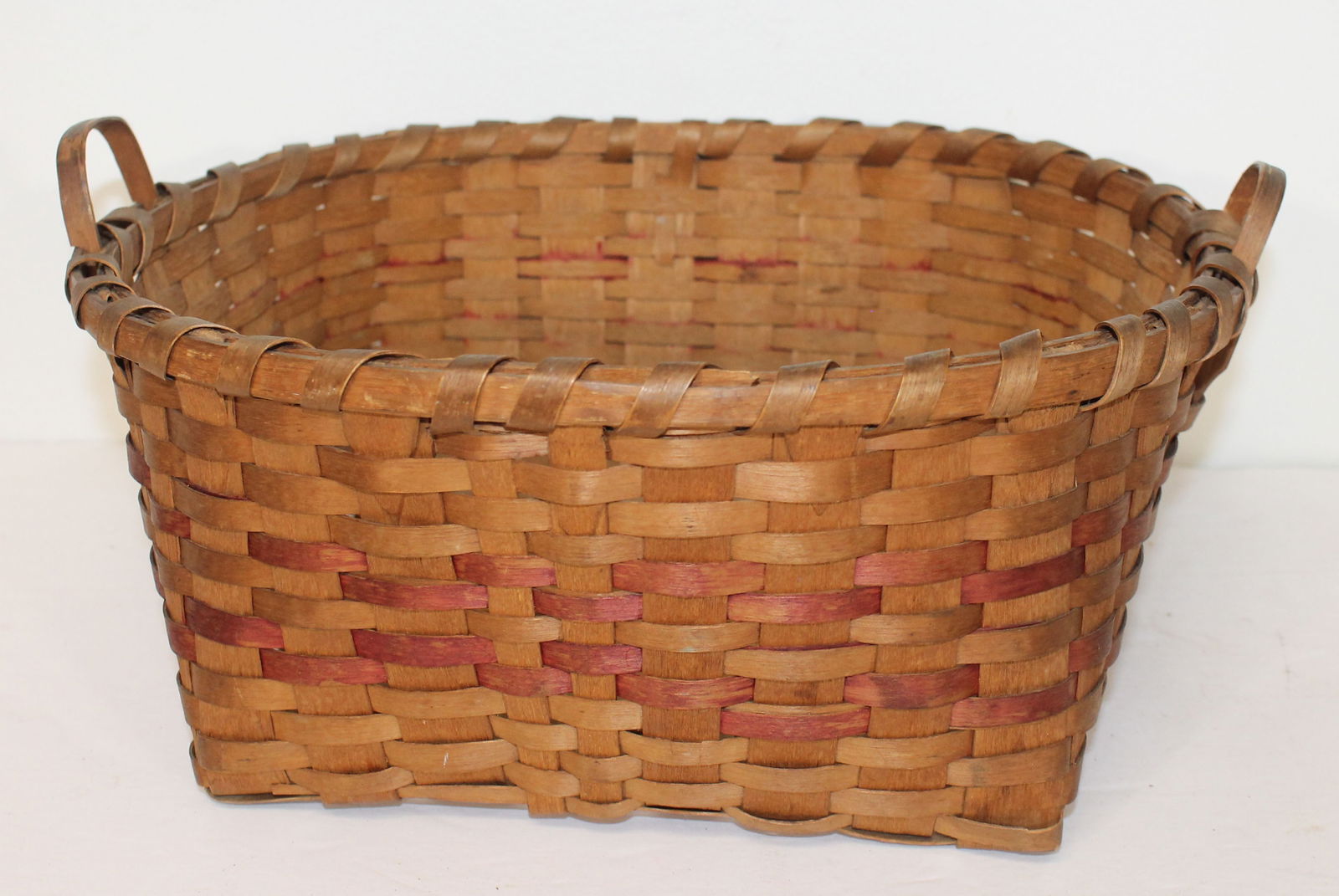 Antique splint 2 handled basket w traces of paint - 12" x 12" x 5" (1 of 7)