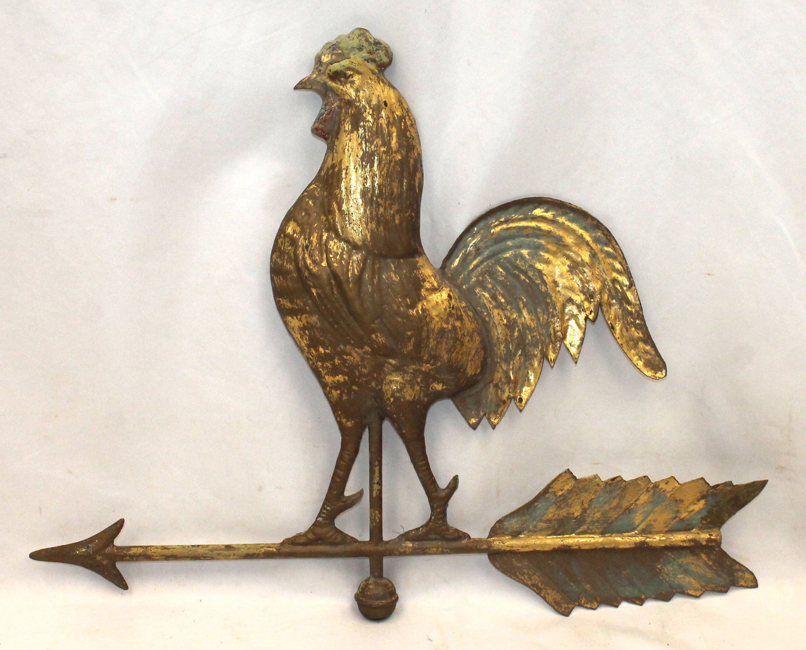 Miniature rooster on arrow copper weathervane w standard & directionals - 15" tall x 18 3/4" long (1 of 12)