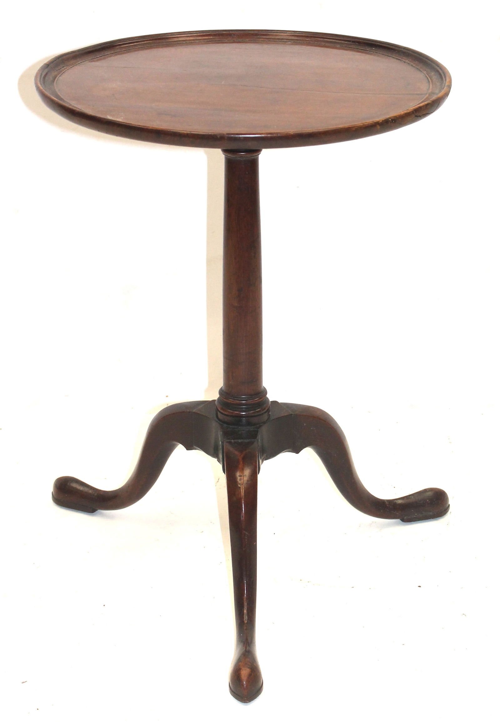 18thC mahog round dish top candlestand on snake foot - 17" diam x 23 1/2" tall (1 of 7)