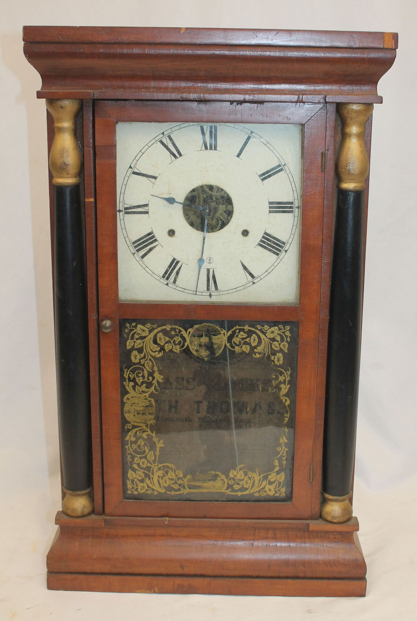 Antique Seth Thomas mantle clock w reverse painted on glass gold decoration - 25"x14 3/4"x4" (1 of 5)