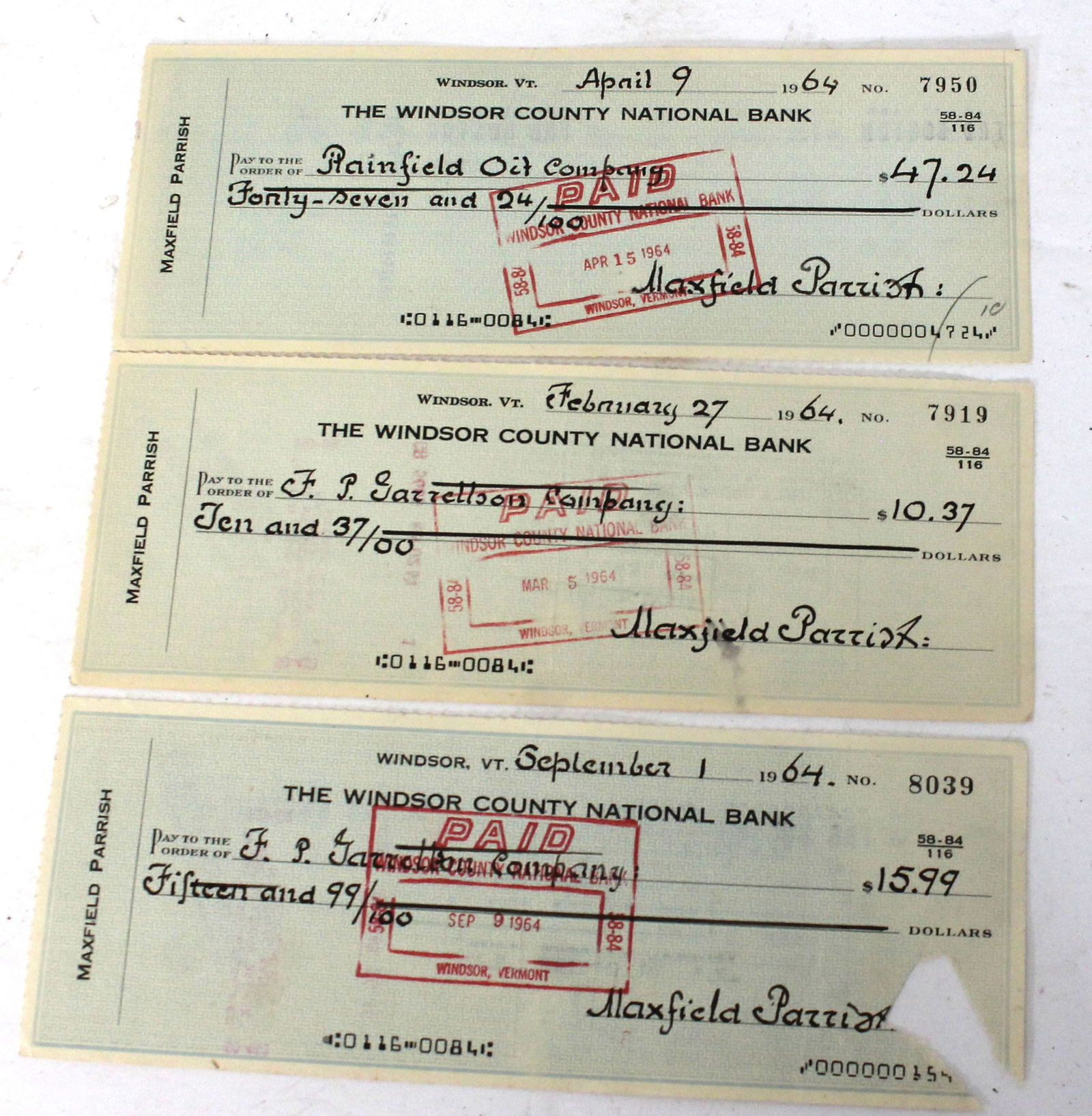 Lot of 3 signed Maxfield Parrish checks (1 of 8)