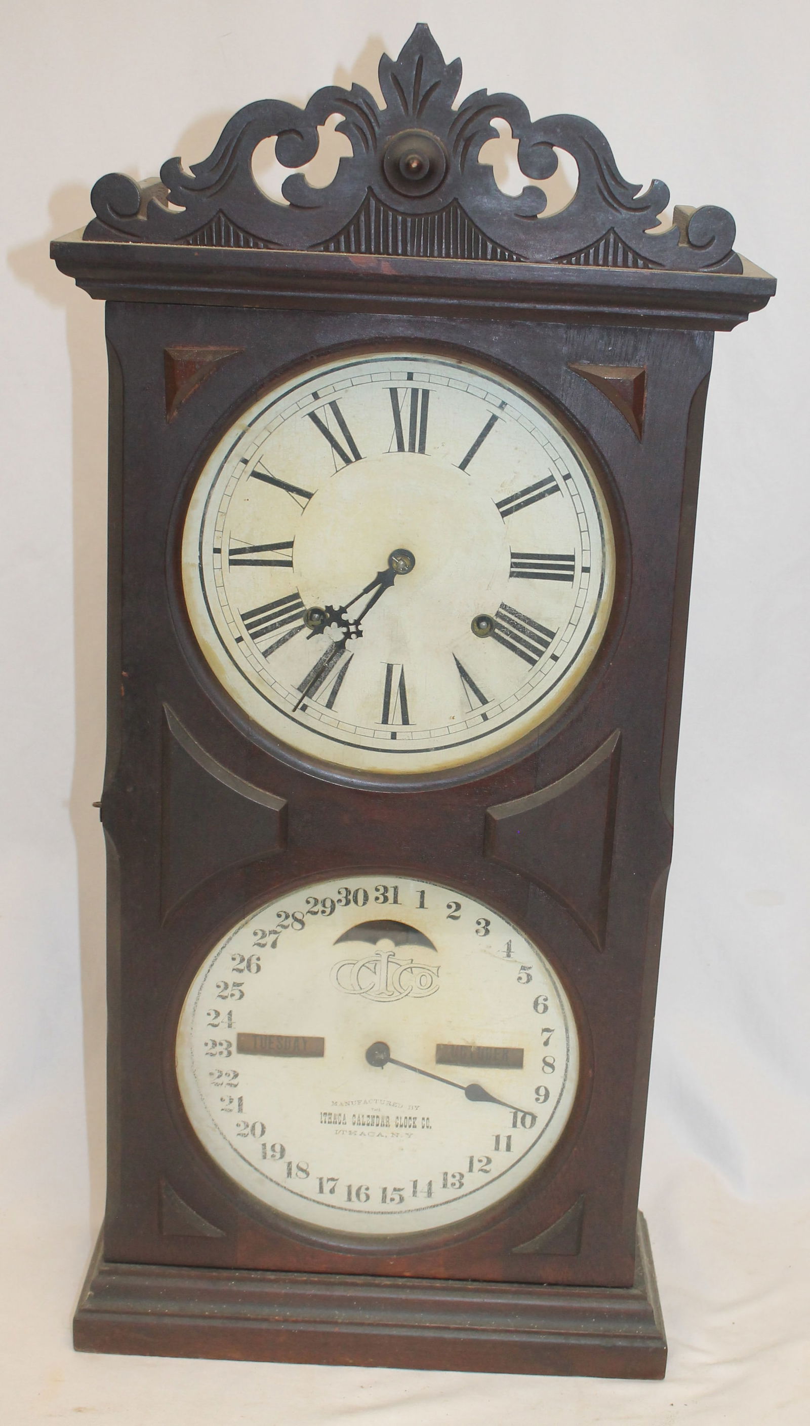 Antique Ithaca Clock Co calendar mantle clock - 26" tall x 12 1/2" wide x 5" deep (1 of 4)