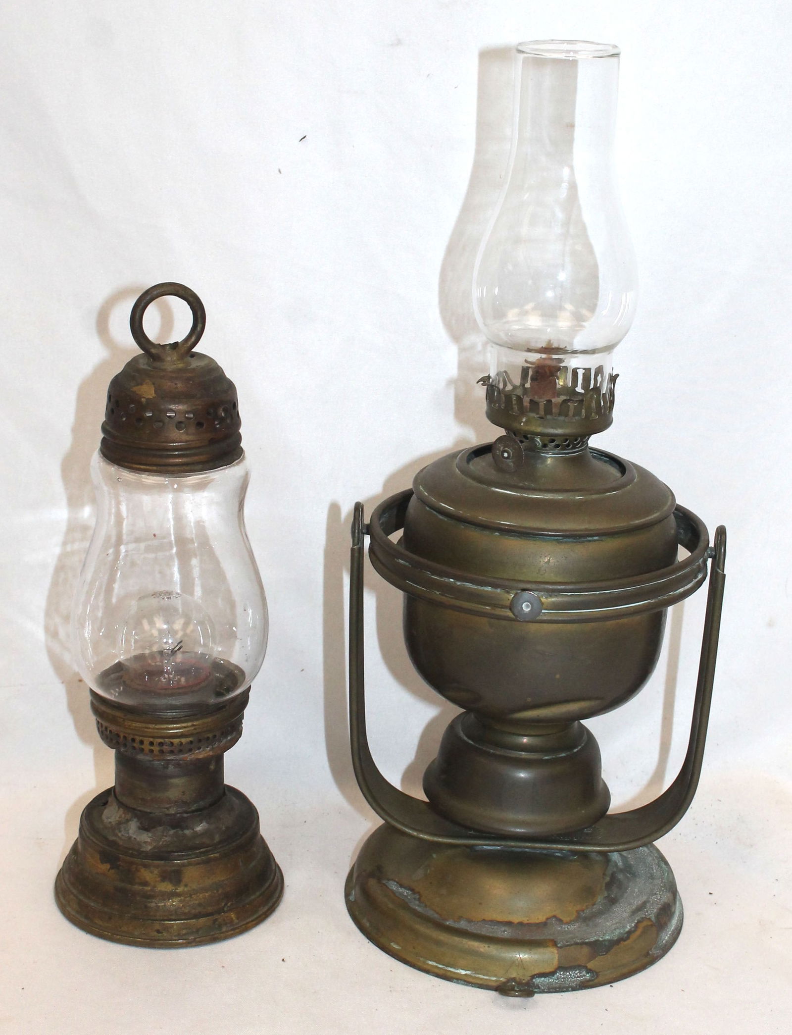 Lot of 2 brass lantern's incl skater's lantern (electrified) & ship's lantern - 12" tall (1 of 6)