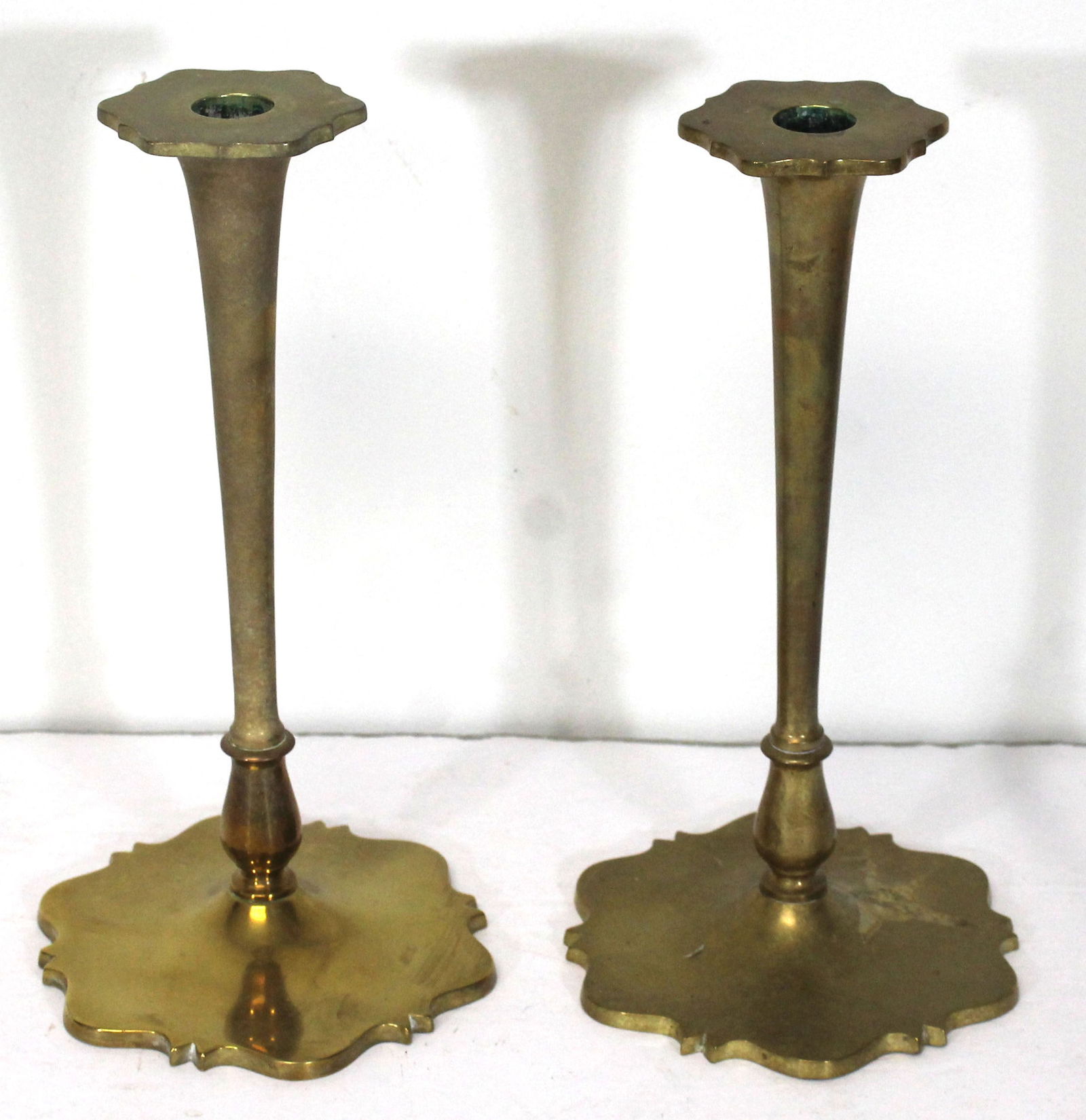 Pr of sgnd Bradley & Hubbard brass candlesticks - 10 1/2" tall (1 of 9)