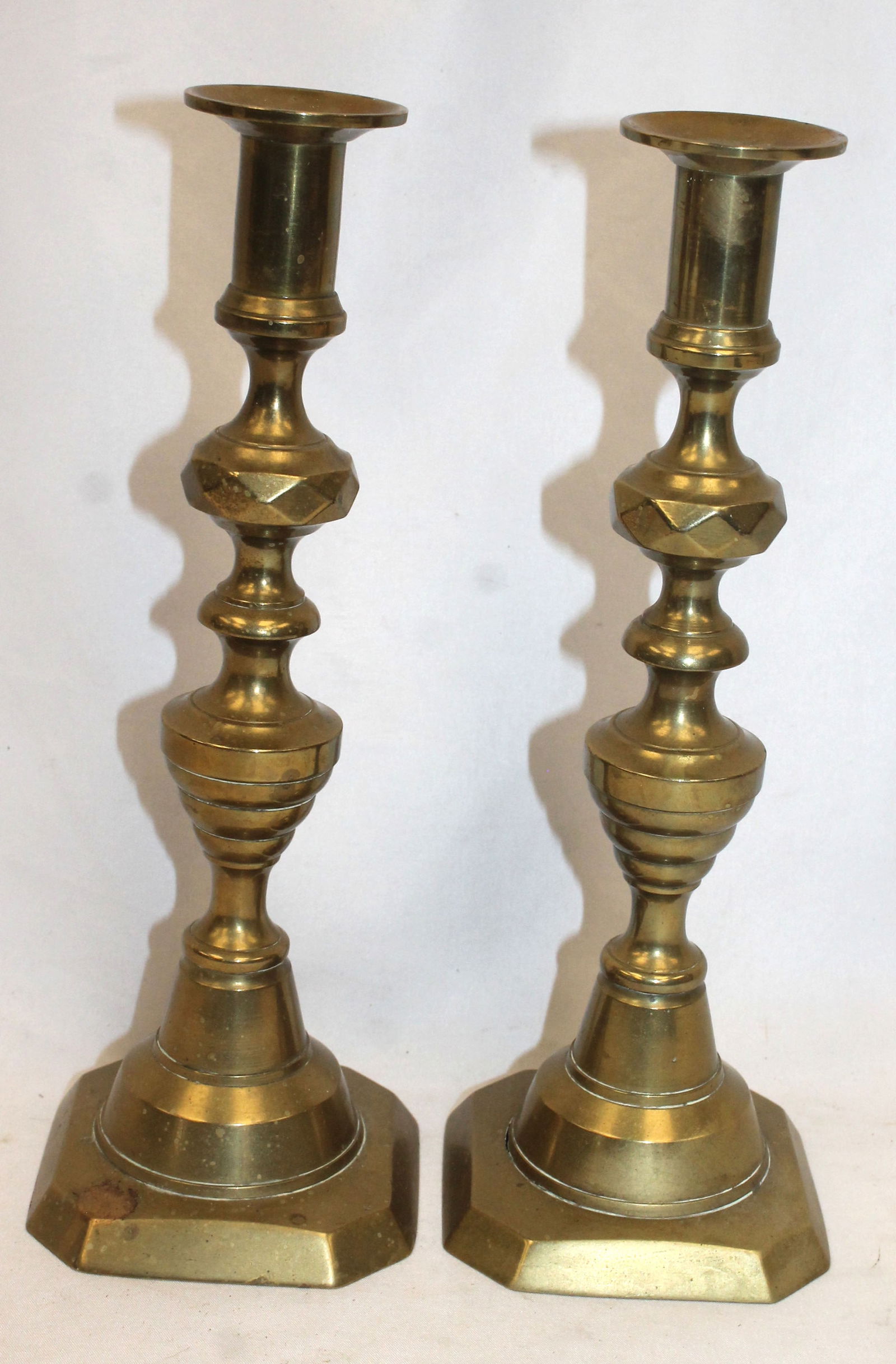 Pr of antique brass candlesticks - 10" tall (1 of 4)