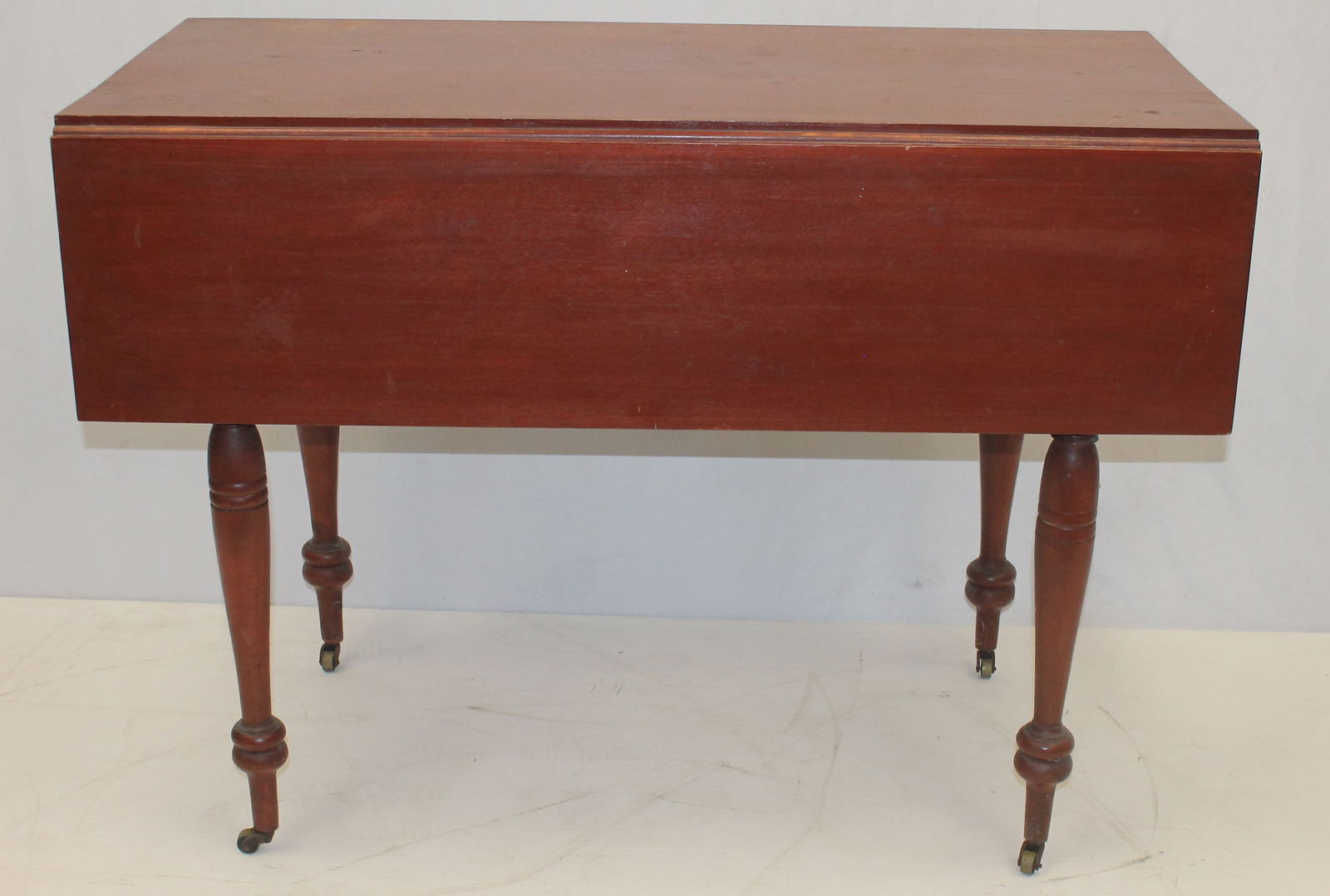 Antique country Sheraton dropleaf table in red paint - 30 1/2" tall x 19 1/2" wide w 10 1/2" drop (1 of 4)