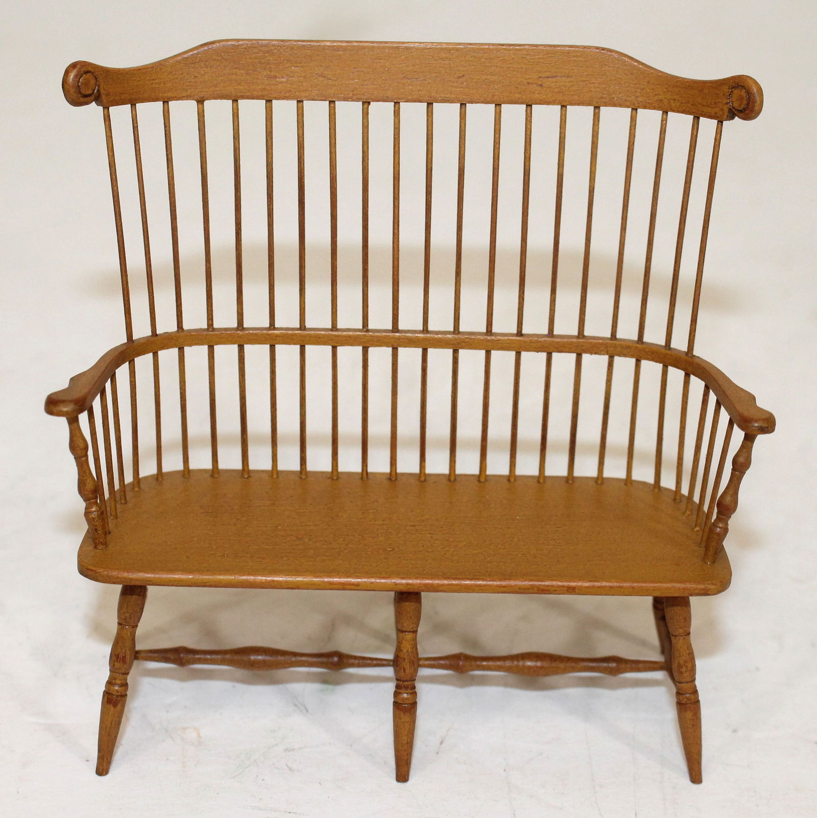 Miniature bench made & artisan signed Windsor sack back settle in mustard paint - wonderfully (1 of 10)