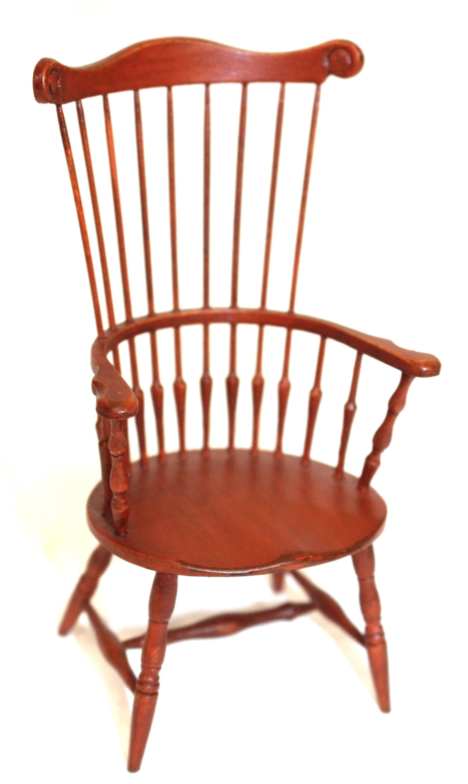 Miniature bench made & artisan signed Windsor comb back armchair in red paint - wonderfully detailed (1 of 8)
