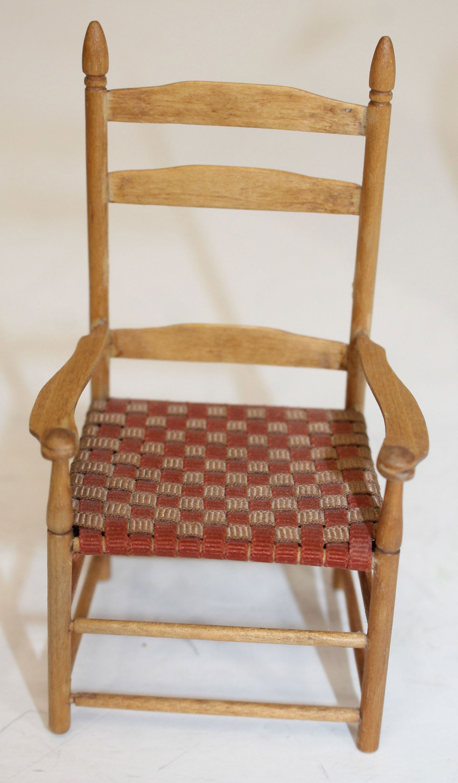 Miniature bench made & artisan signed Hoskell Shaker ladderback armchair w tape seat - wonderfully (1 of 9)
