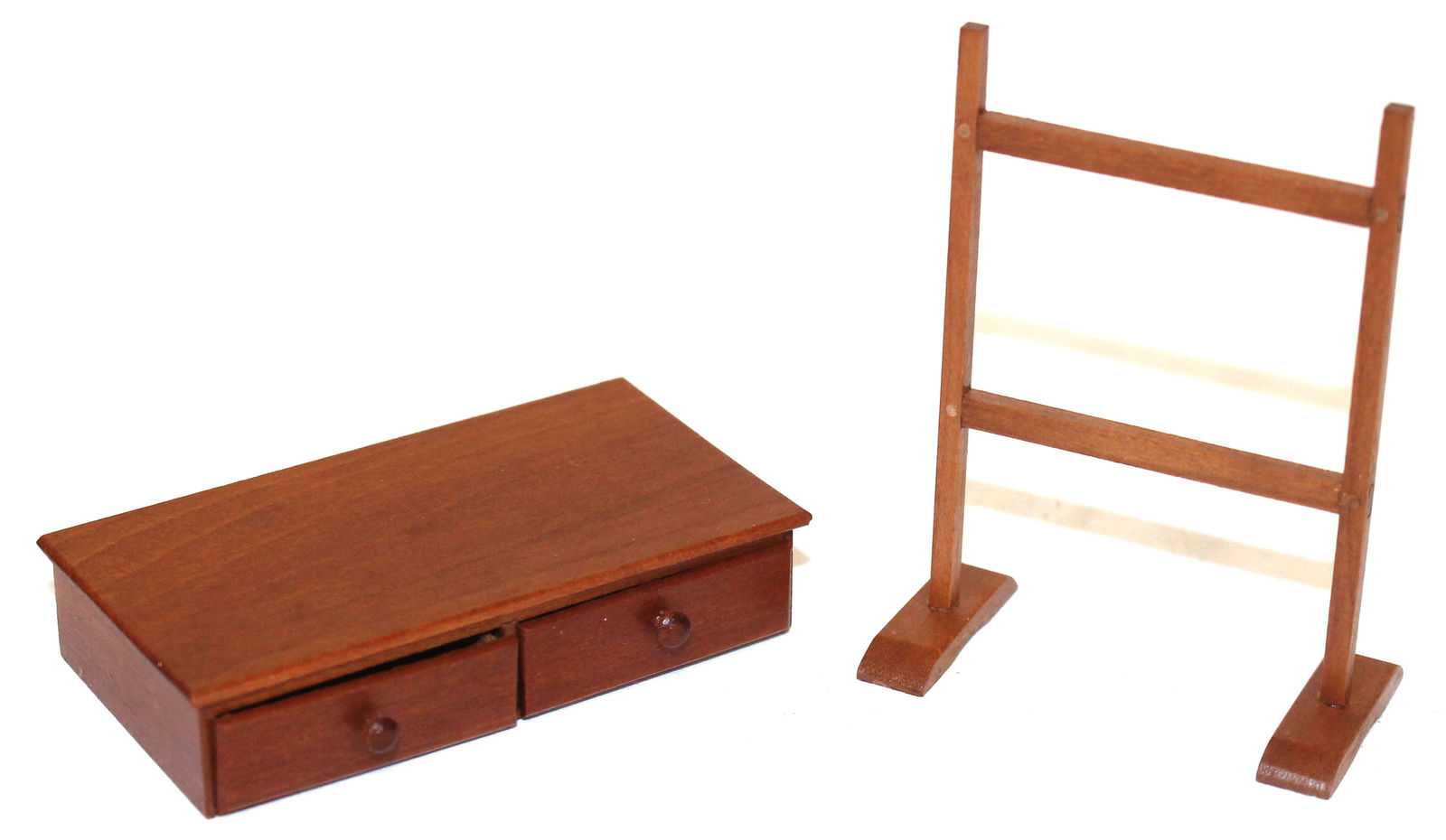Lot of 2 miniature bench made Shaker items artisan signed Gould & dated '88 & '92 - an herb/quilt (1 of 8)