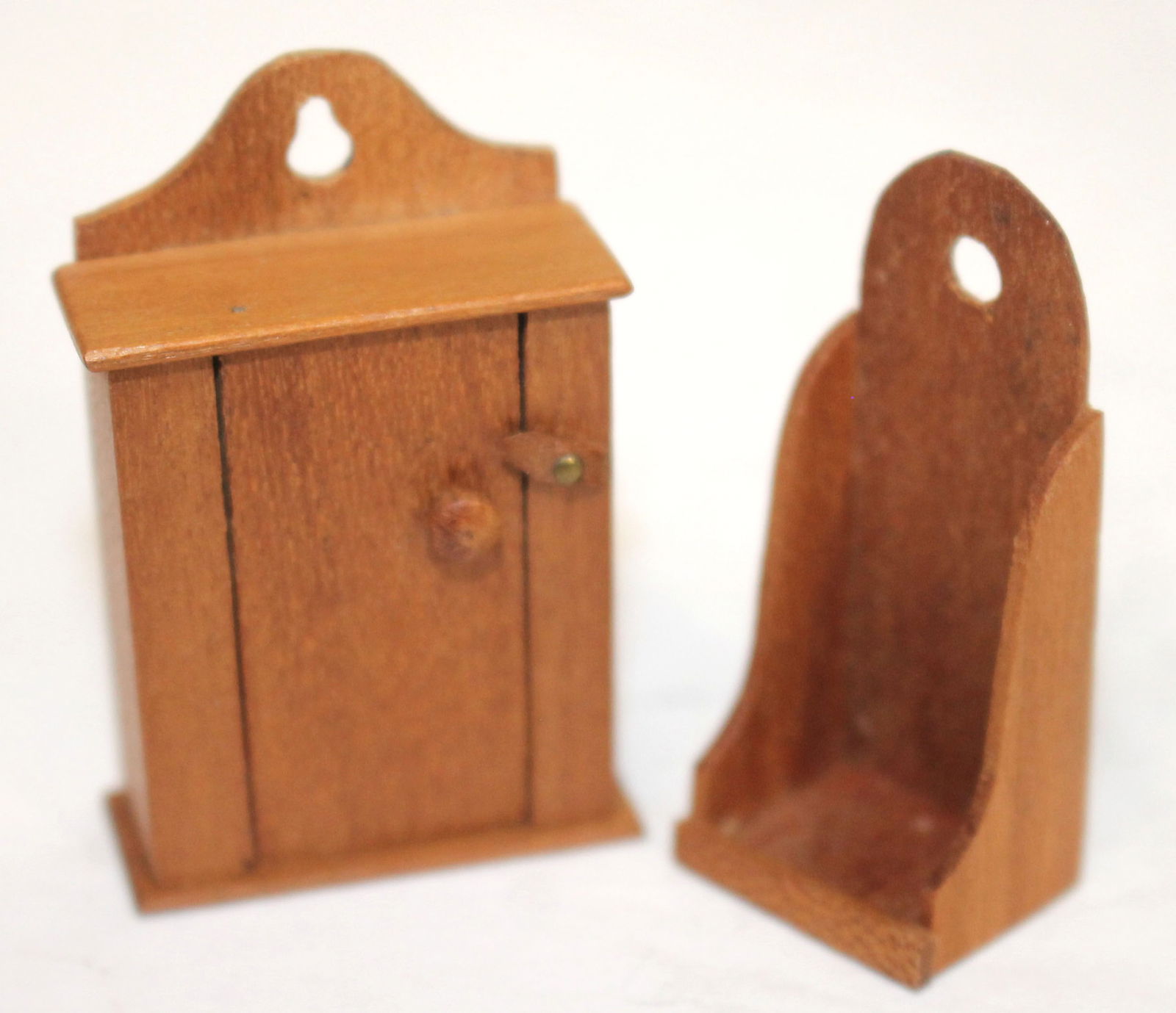 Lot of 2 miniature bench made, artisan signed E. Hay & dated '92 Shaker items incl 1 door wall (1 of 8)