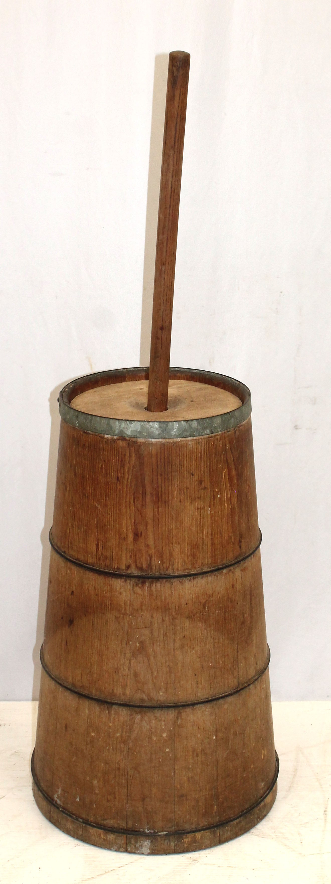 Antique wooden butter churn - 24" tall x 10" diam: Antique wooden butter churn - 24" tall x 10" diam