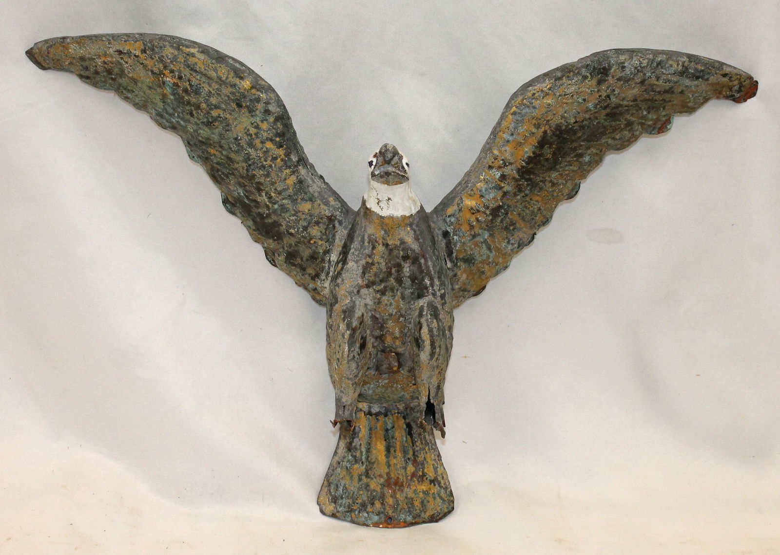 Copper eagle w traces of gilt & painted white cast head - as found missing feet - 20" wide x 12" (1 of 5)
