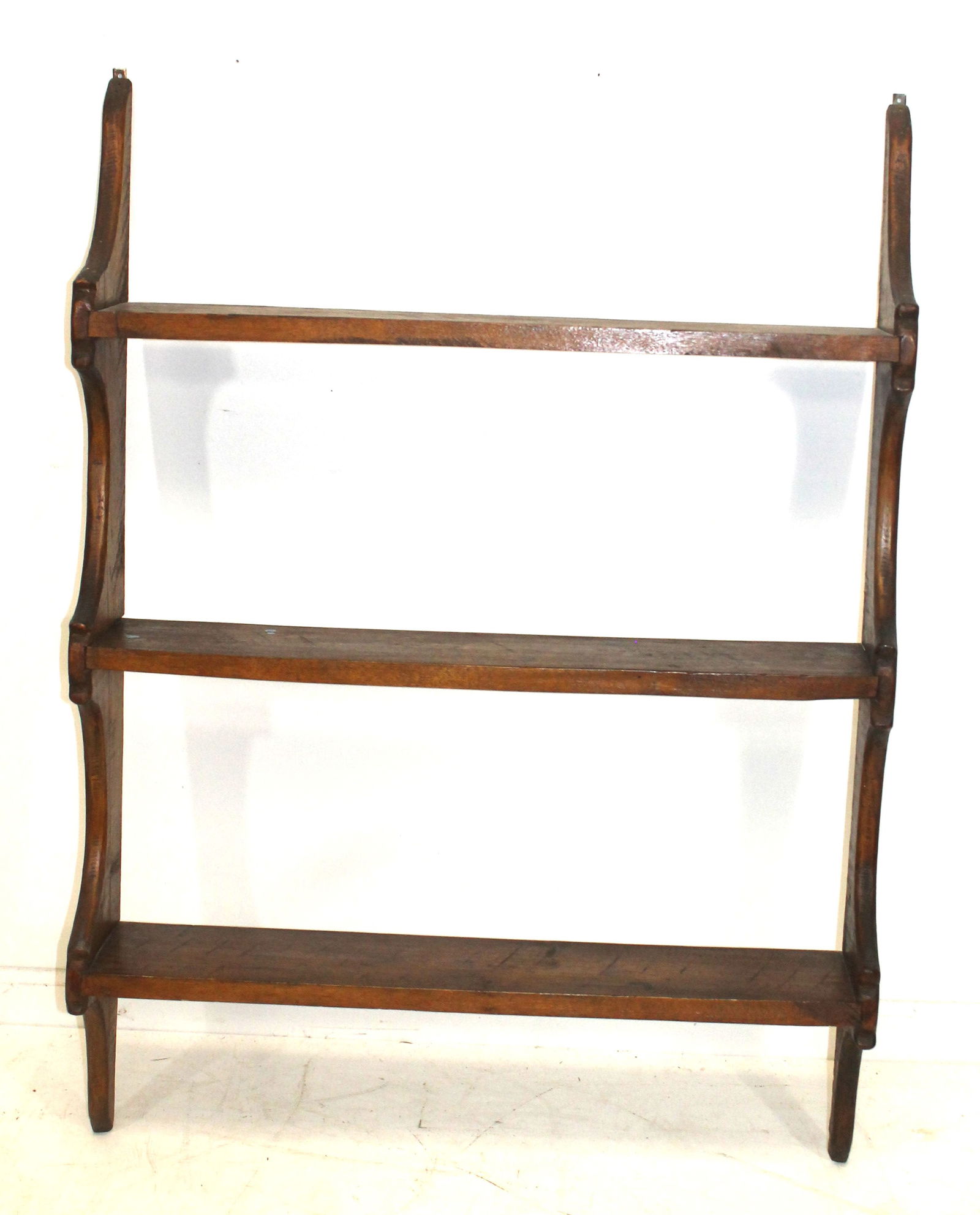 Antique oak wall shelf w shaped sides - 44" tall x 32" wide x 6 1/4" deep shelves (1 of 4)