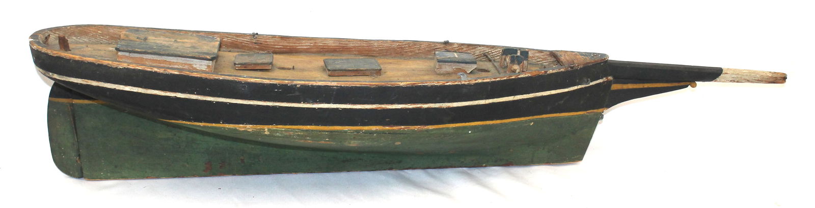 Antique wooden painted pond boat - 34 1/2" long x 8 1/4" deep x 7" tall (1 of 8)