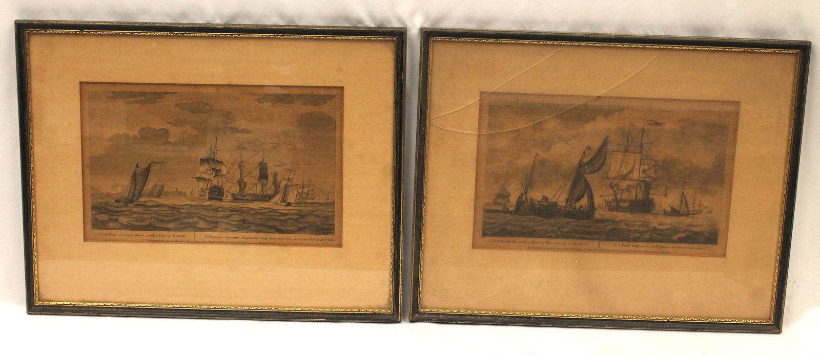Pr of antique ship engravings printed for Carrington Bowles titled "A Gentle Breefe…" & "A First (1 of 9)