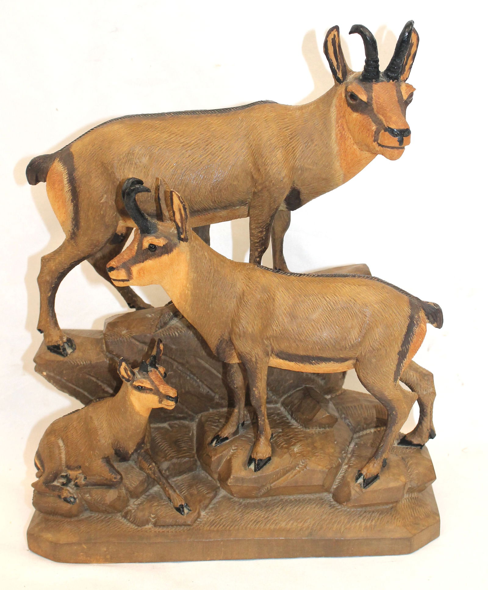 Antique carved Black Forest sculpture of 3 antelope - 12" tall x 9 1/2"x4 1/2" (1 of 8)