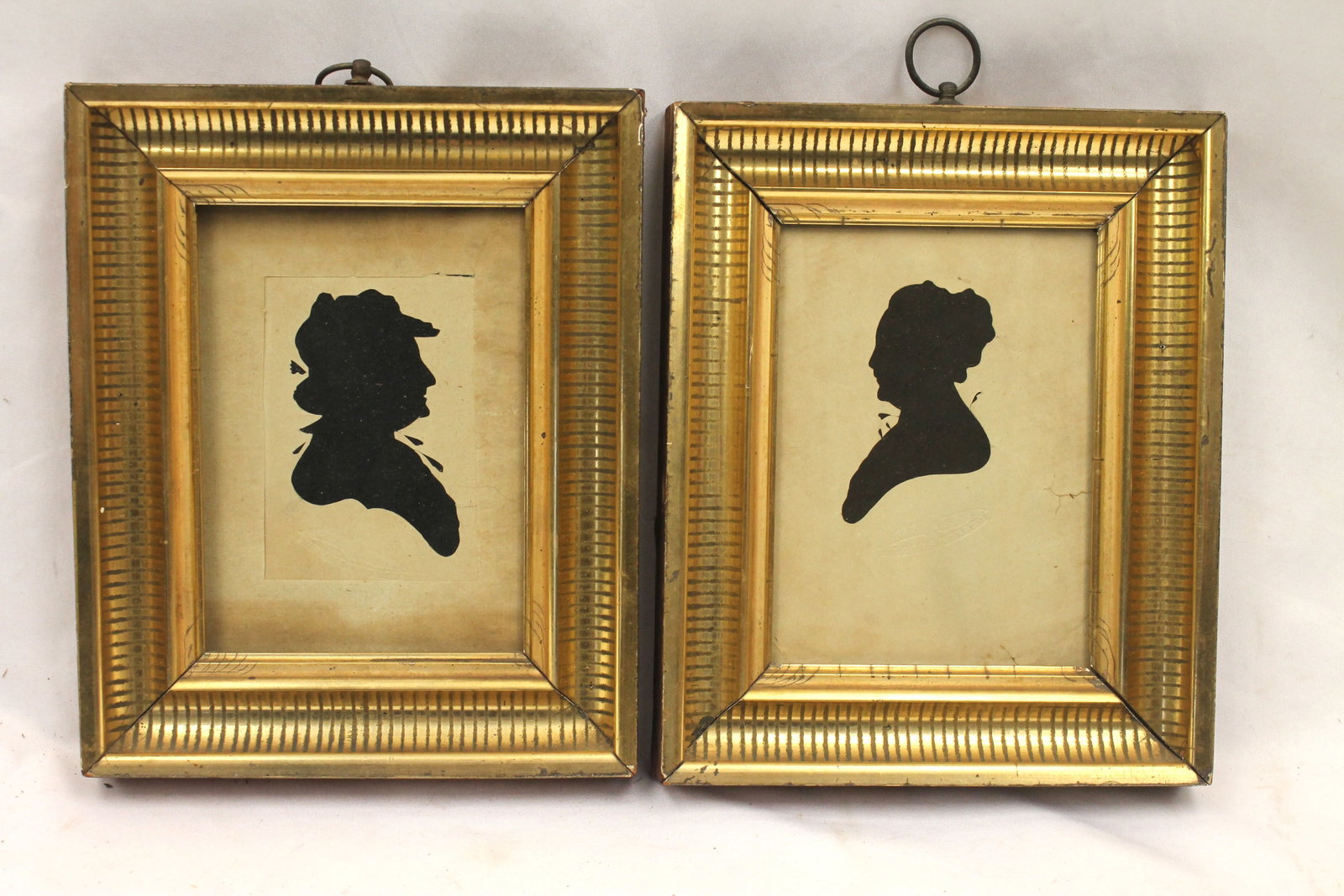 Pr of CW Peale silhouettes in lemon gilt matching frames - overall framed size 8 1/2"x7": Pr of CW Peale silhouettes in lemon gilt matching frames - overall framed size 8 1/2"x7"