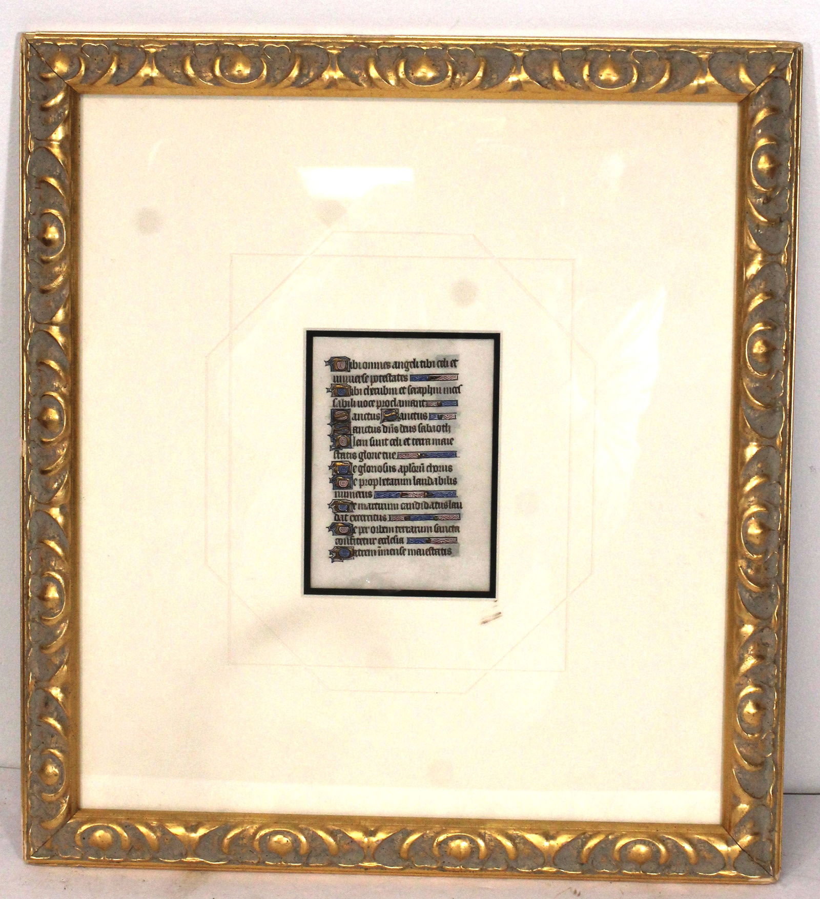 Illuminated Medieval prayer book page - framed size 17 1/2"x16" - page size 5 1/4"x4" (1 of 8)