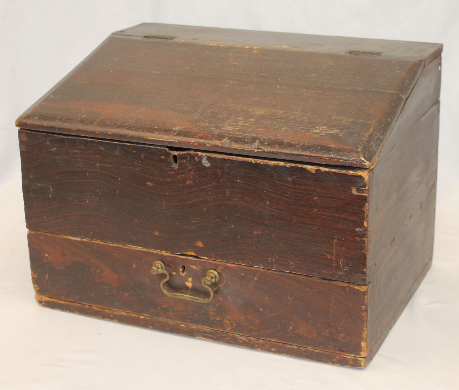 Antique lift top desk w drawer in grain paint dec - 13" tall x 18" wide x 13 1/2" deep (1 of 4)