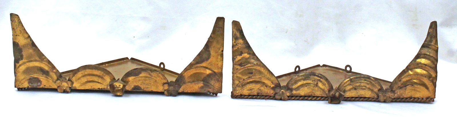Pr of Mid-Century gilt tole tin corner shelves - 16" wide x 8" deep (1 of 9)