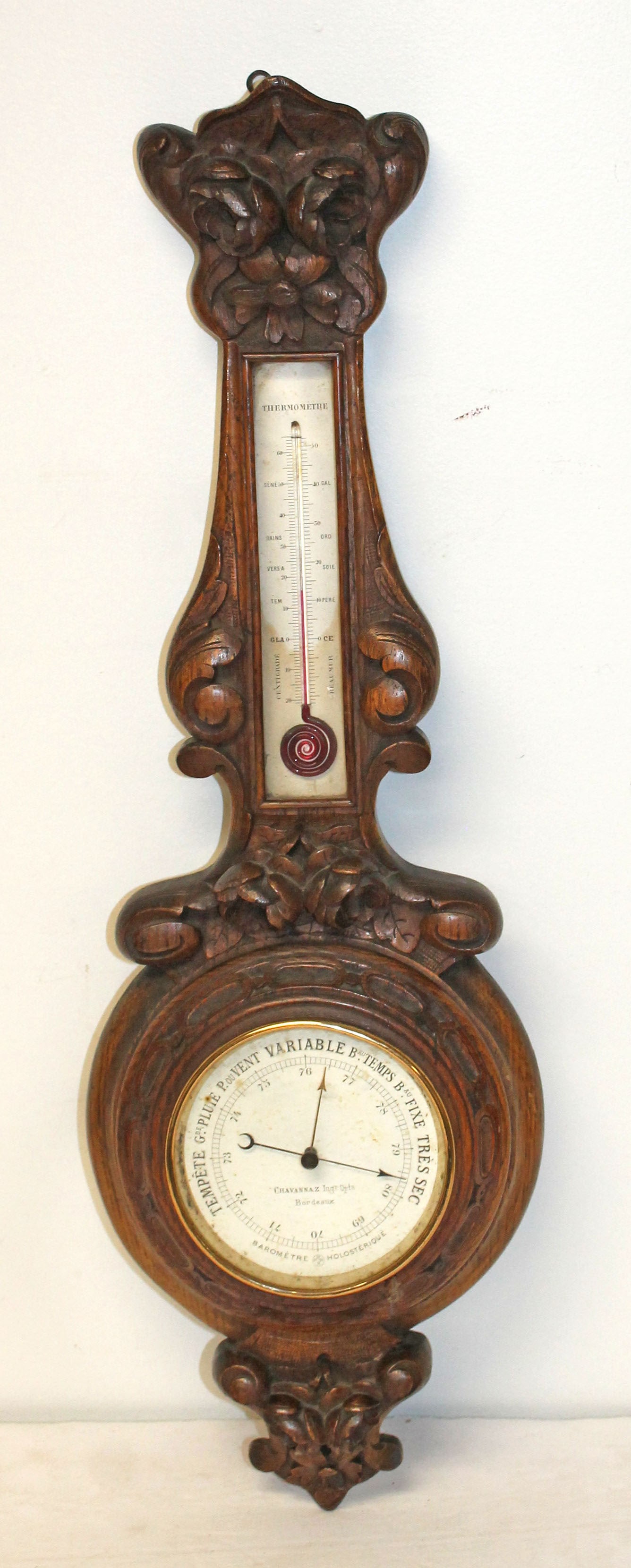 French Victorian oak walnut barometer - 26" tall (1 of 7)