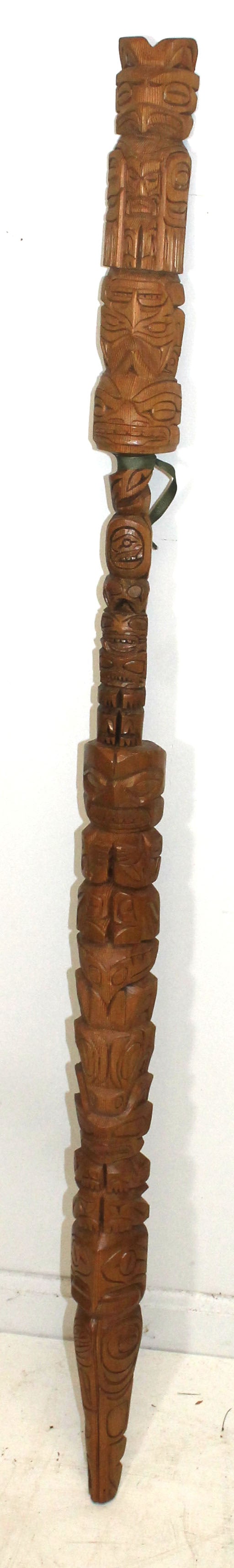 NW Coast carved cedar totem pole Chief's Staff -sgnd on back Ed Ray (1 of 13)
