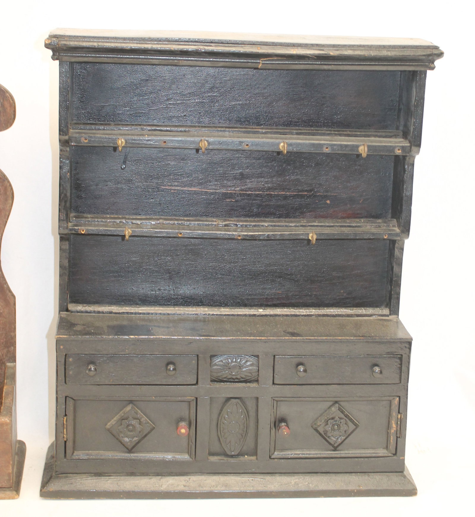 Antique child size Welsh cupboard in black paint - 19" tall x 16" wide x 4 1/2" deep (1 of 4)