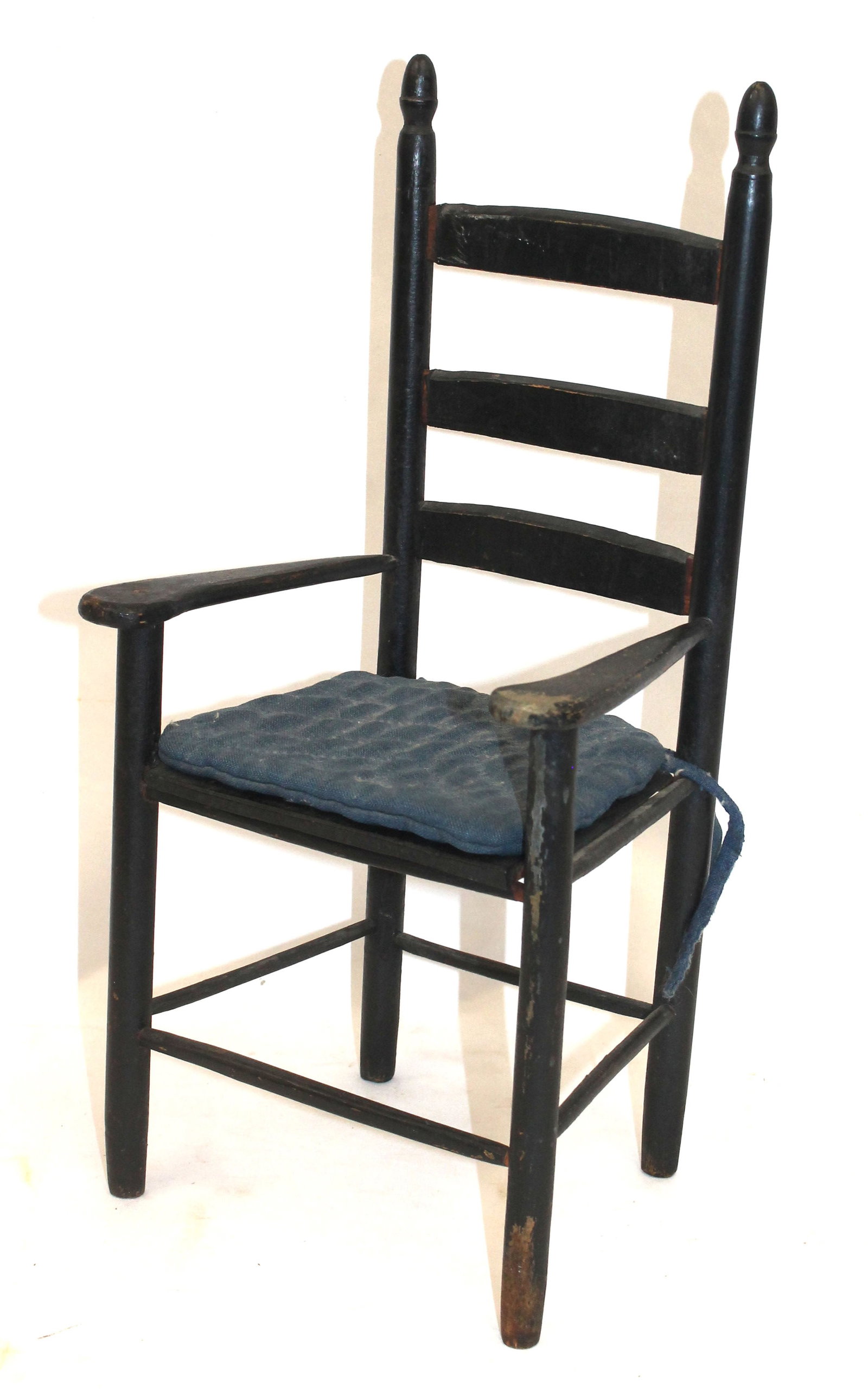 Antique child size ladderback chair in black paint - 18" tall (1 of 6)