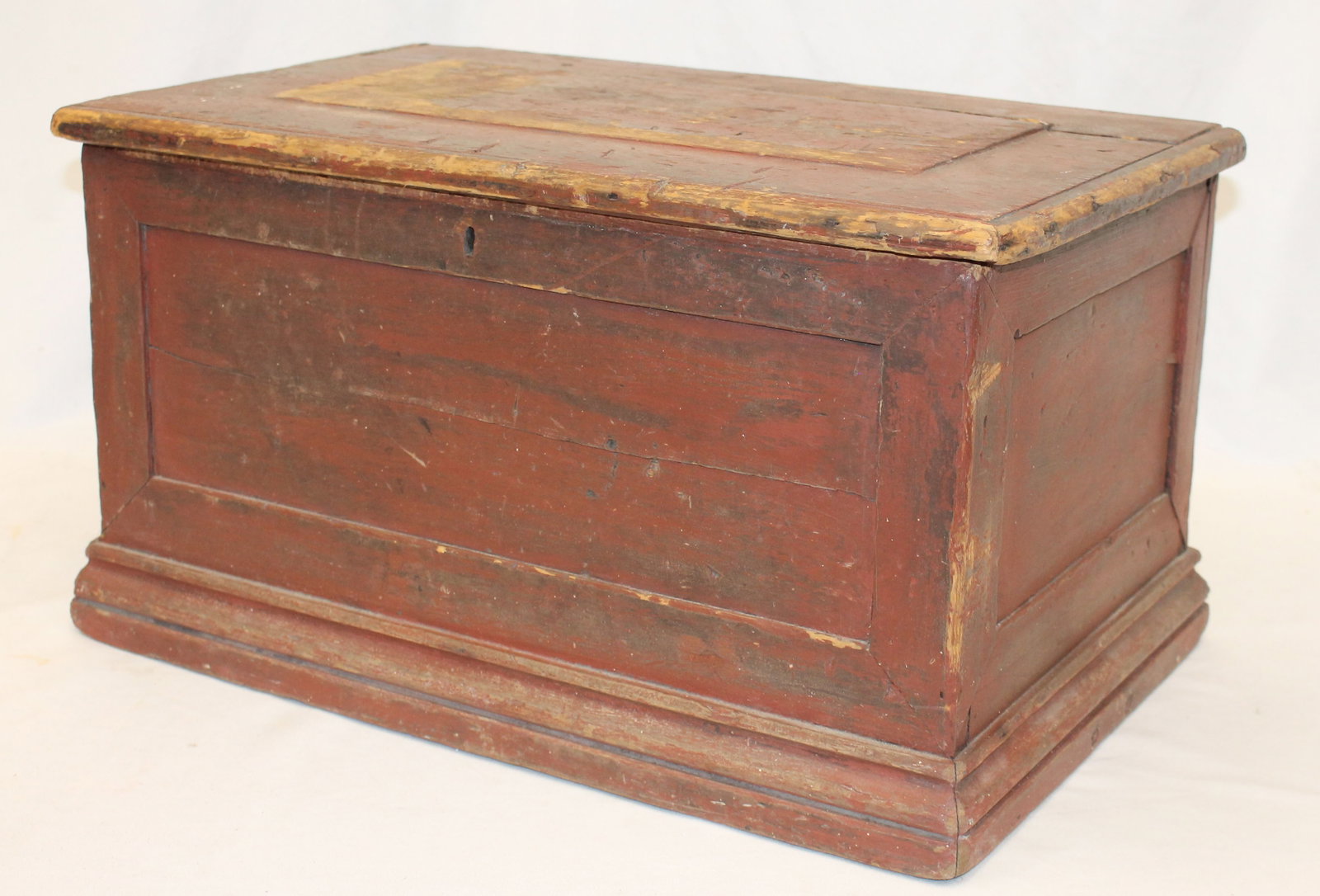 Antique lift top box in red paint - as found - 10"x18 3/4"x12": Antique lift top box in red paint - as found - 10"x18 3/4"x12"