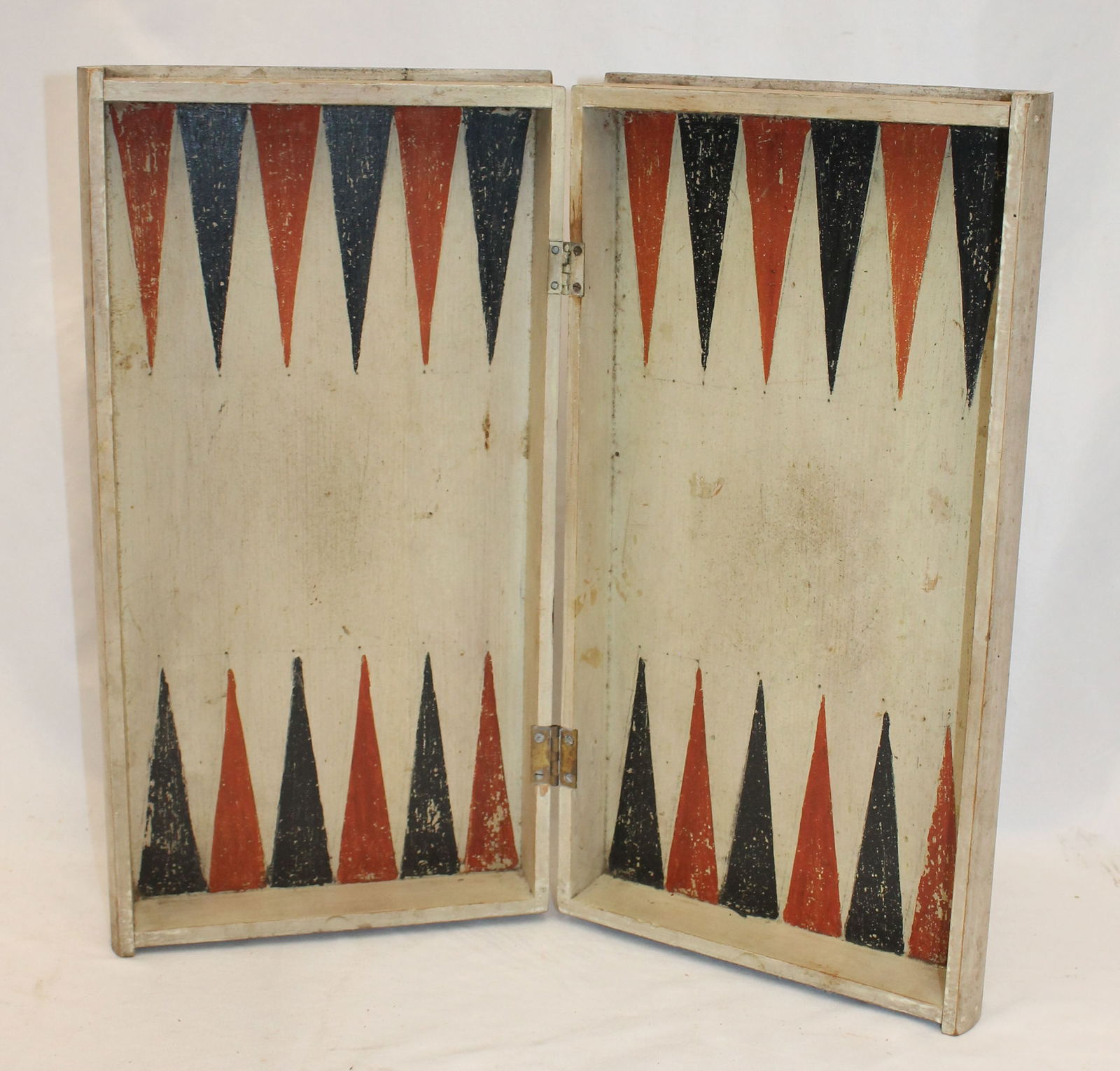 Antique backgammon folding game board in gray paint - 18"x17 1/2" open (1 of 5)
