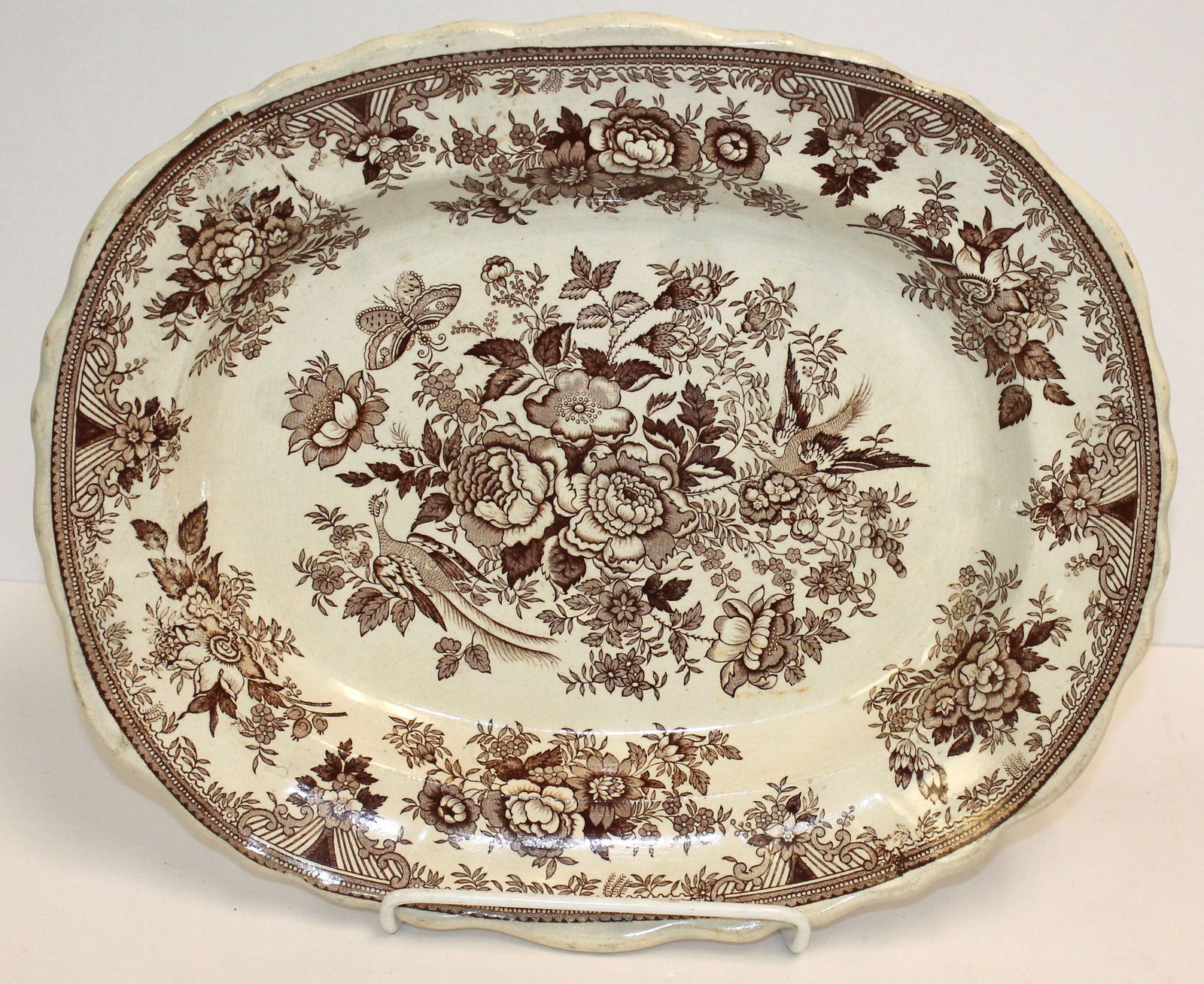 Staffordshire brown transferware platter w P&B Mark - 15 3/4" (1 of 4)
