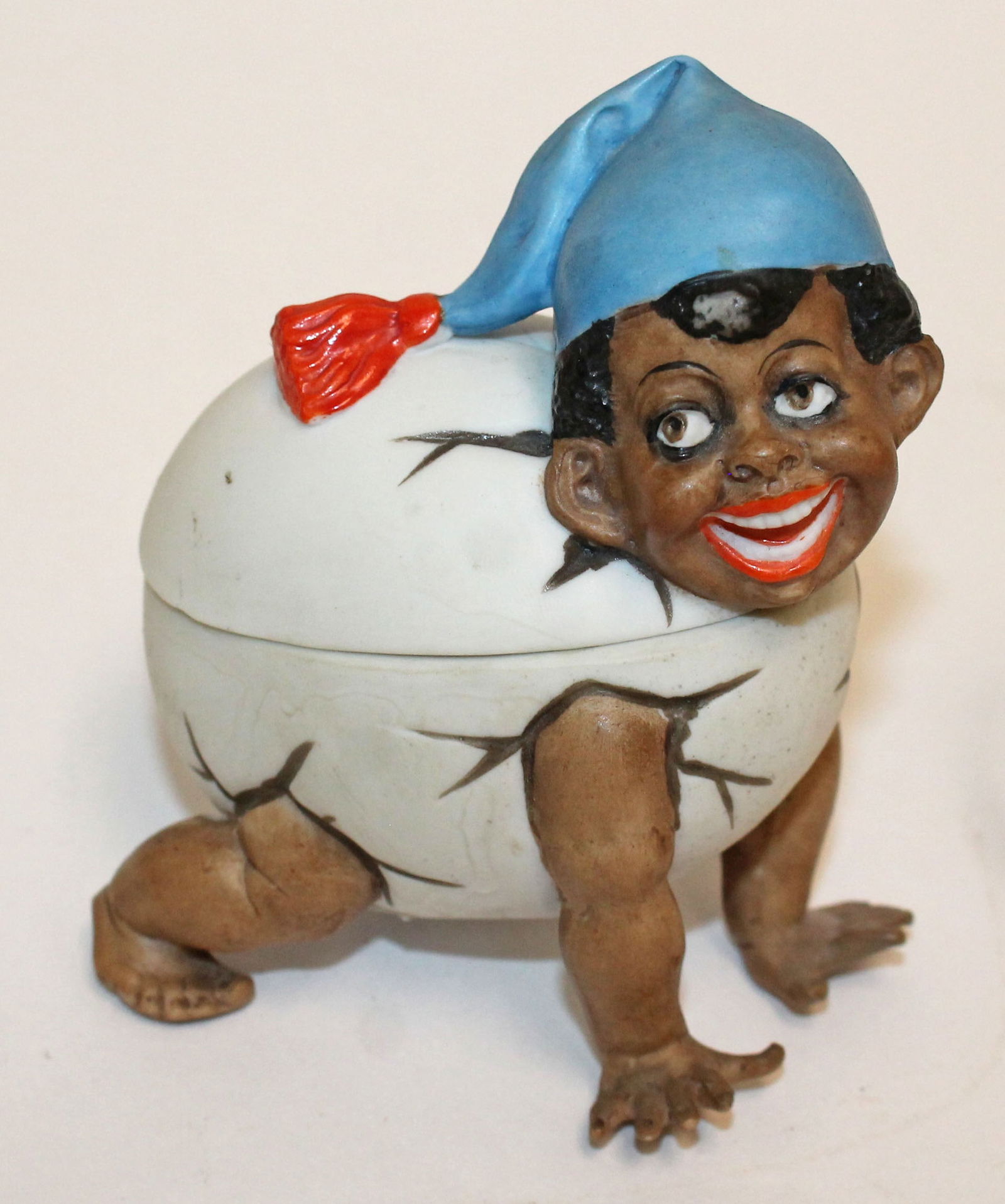 Schafer Vater bisque porcelain figural box - boy breaking out of an egg - ex Richard Wright (1 of 4)