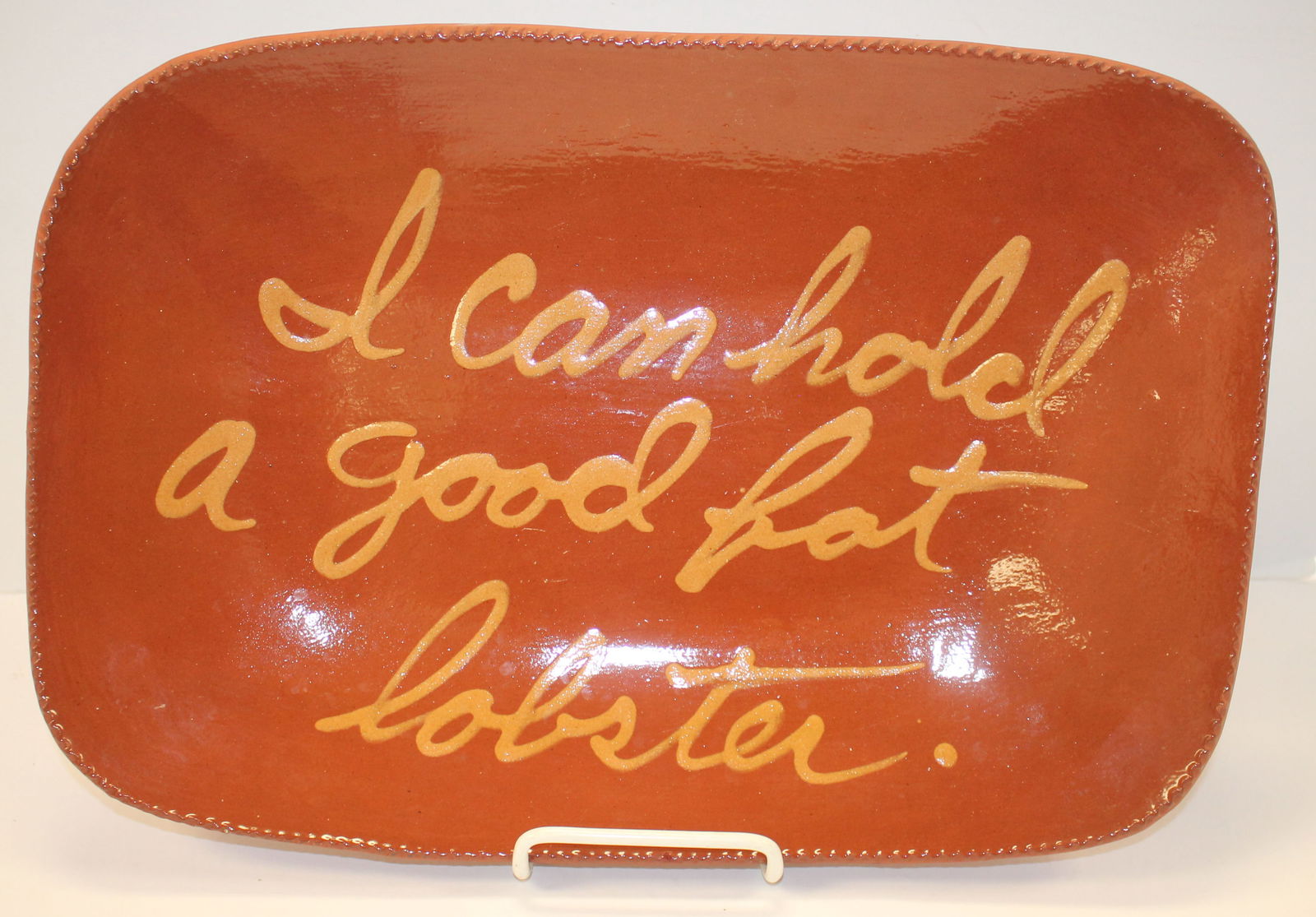 Carl Ned Folts Pottery, PA redware lobster charger - "I Can Hold a Good Fat Lobster" - 15 1/2" (1 of 5)