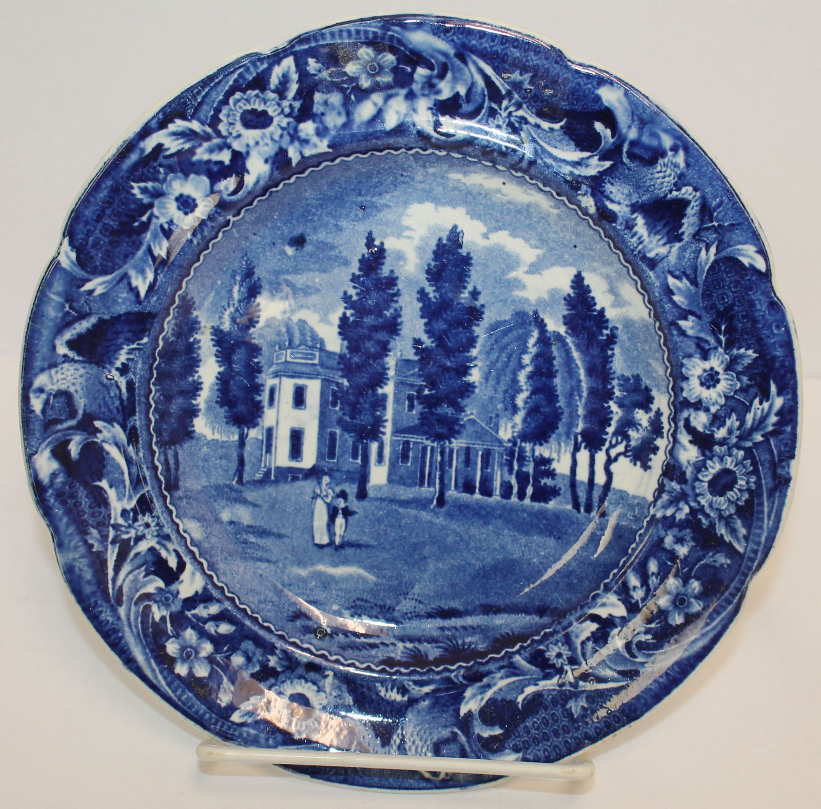 Dark Blue Historical plate "Hoboken in New Jersey" Spread Eagle border by Joseph Stubbs ca 1825 - 7 (1 of 4)