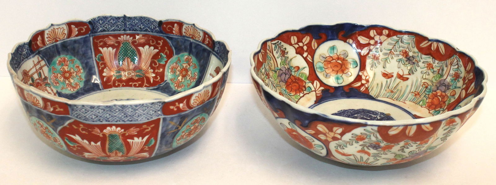 Lot of 2 polychrome dec Imari bowls - 8" & 8 1/2" diam - mid 19thC (1 of 6)
