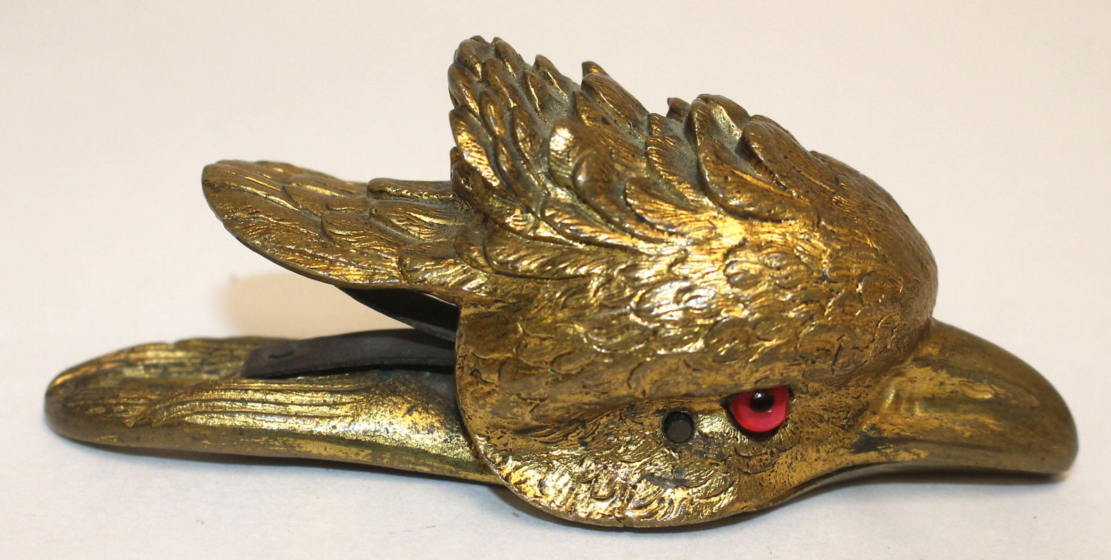 Art Nouveau bronze bird figural paper clip w red jeweled eyes - 4" long (1 of 5)