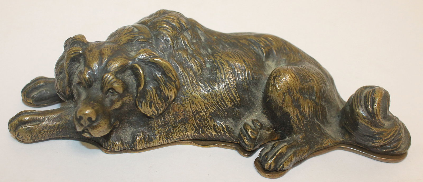 Bronze reclining dog figural stamp box - 6" long (1 of 5)