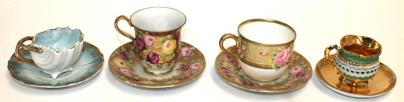 Lot of 4 demi tasse/tea cups & saucers incl 2 Noritake: Lot of 4 demi tasse/tea cups & saucers incl 2 Noritake