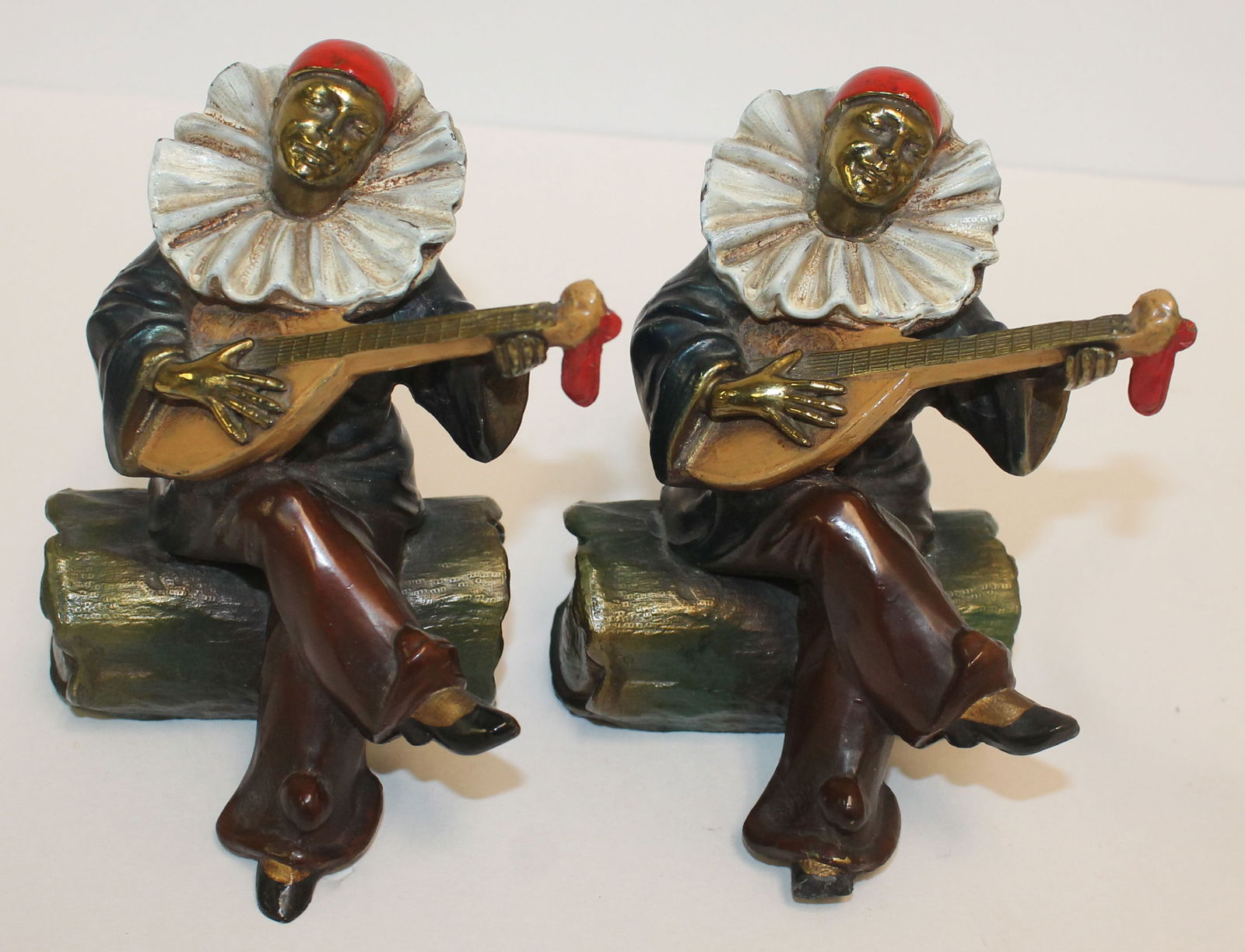 pr of Austrian bronze & white metal cold painted clowns - 1 slightly dented on bottom - 4 3/4" tall (1 of 8)